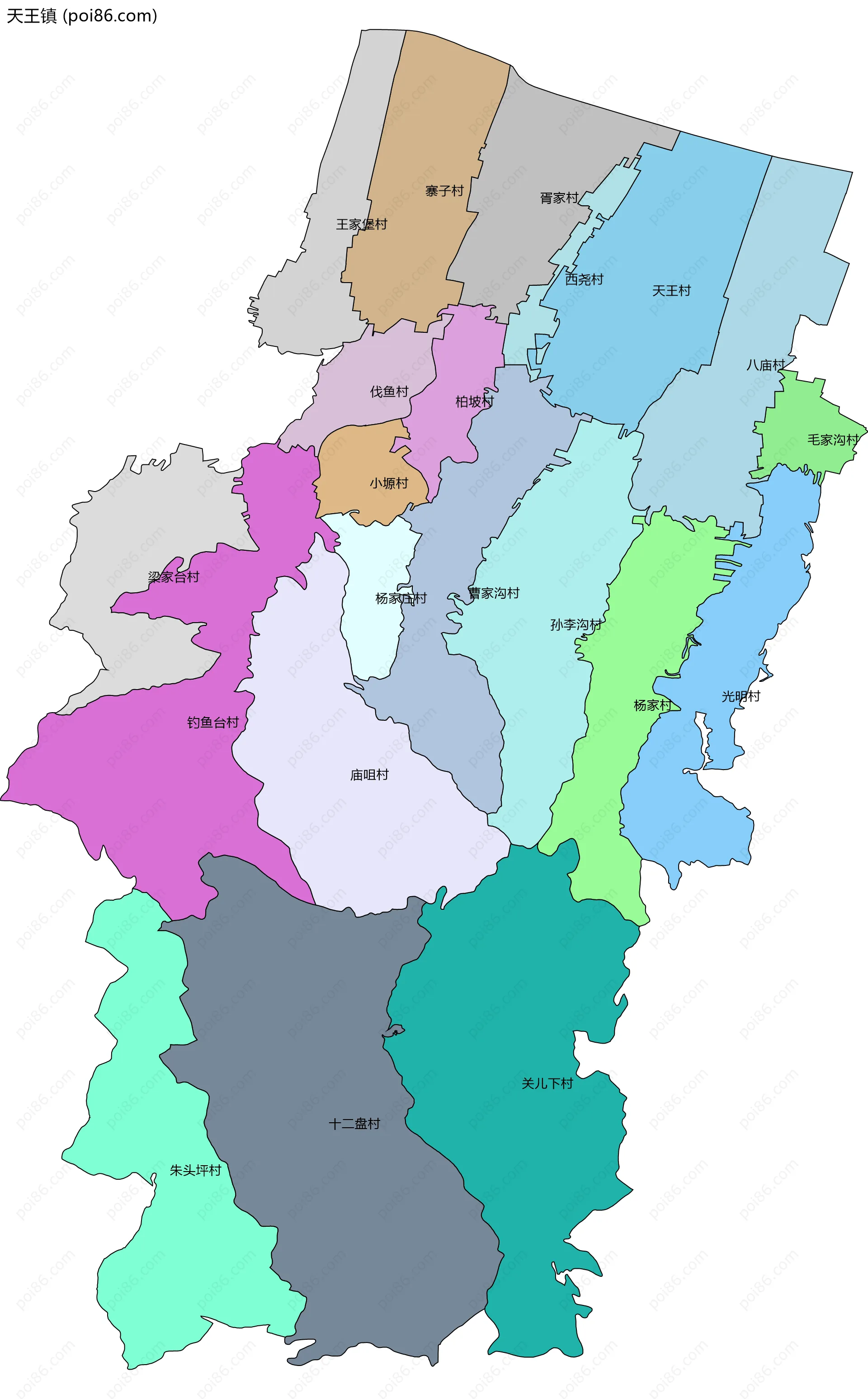 天王镇边界地图(五级行政区划)