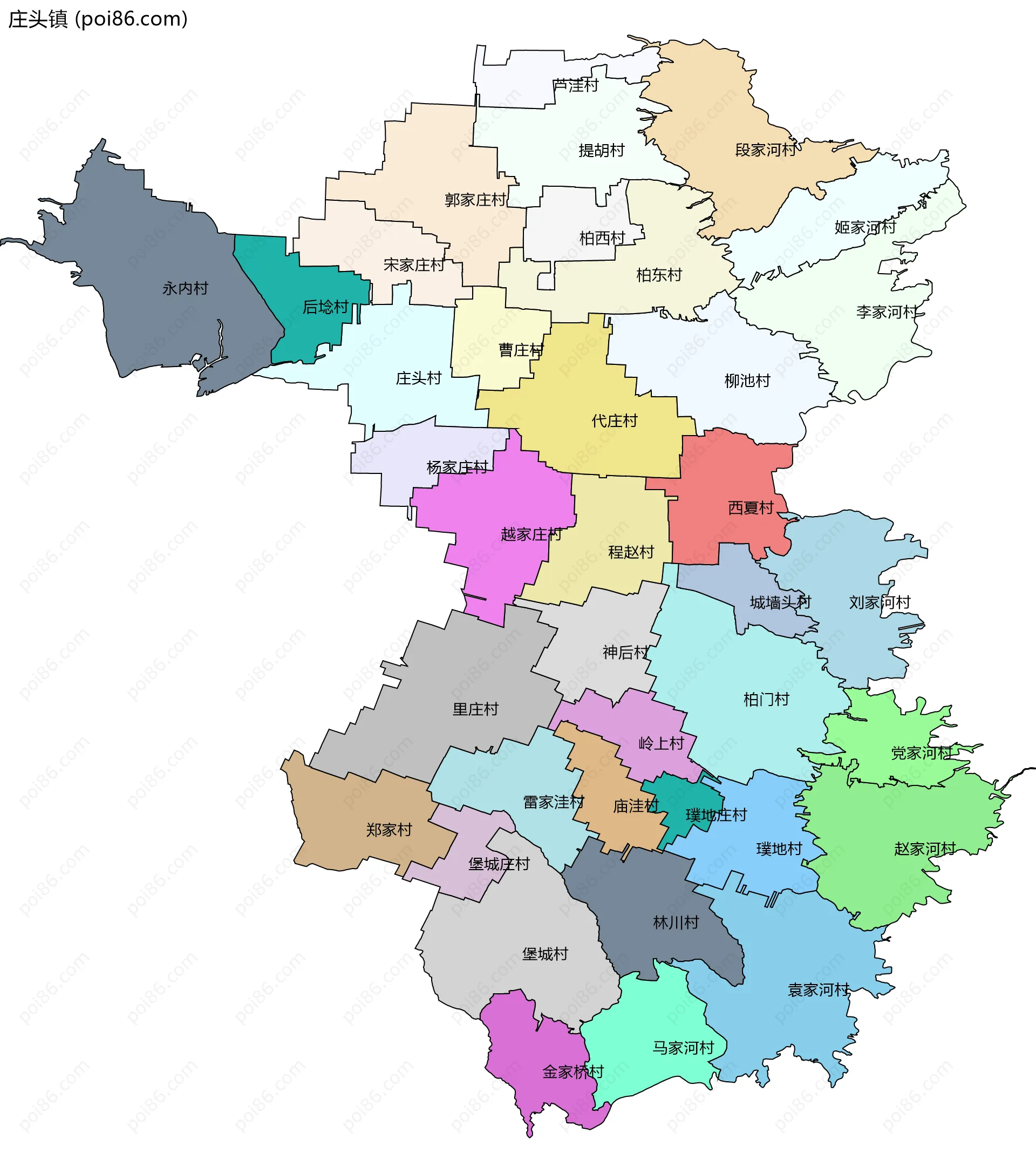 庄头镇边界地图(五级行政区划)