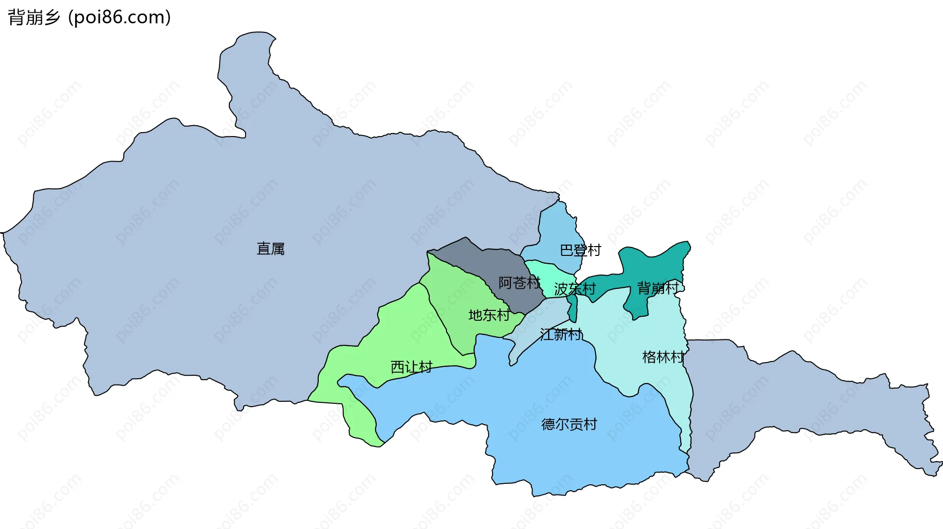 背崩乡边界地图(五级行政区划)