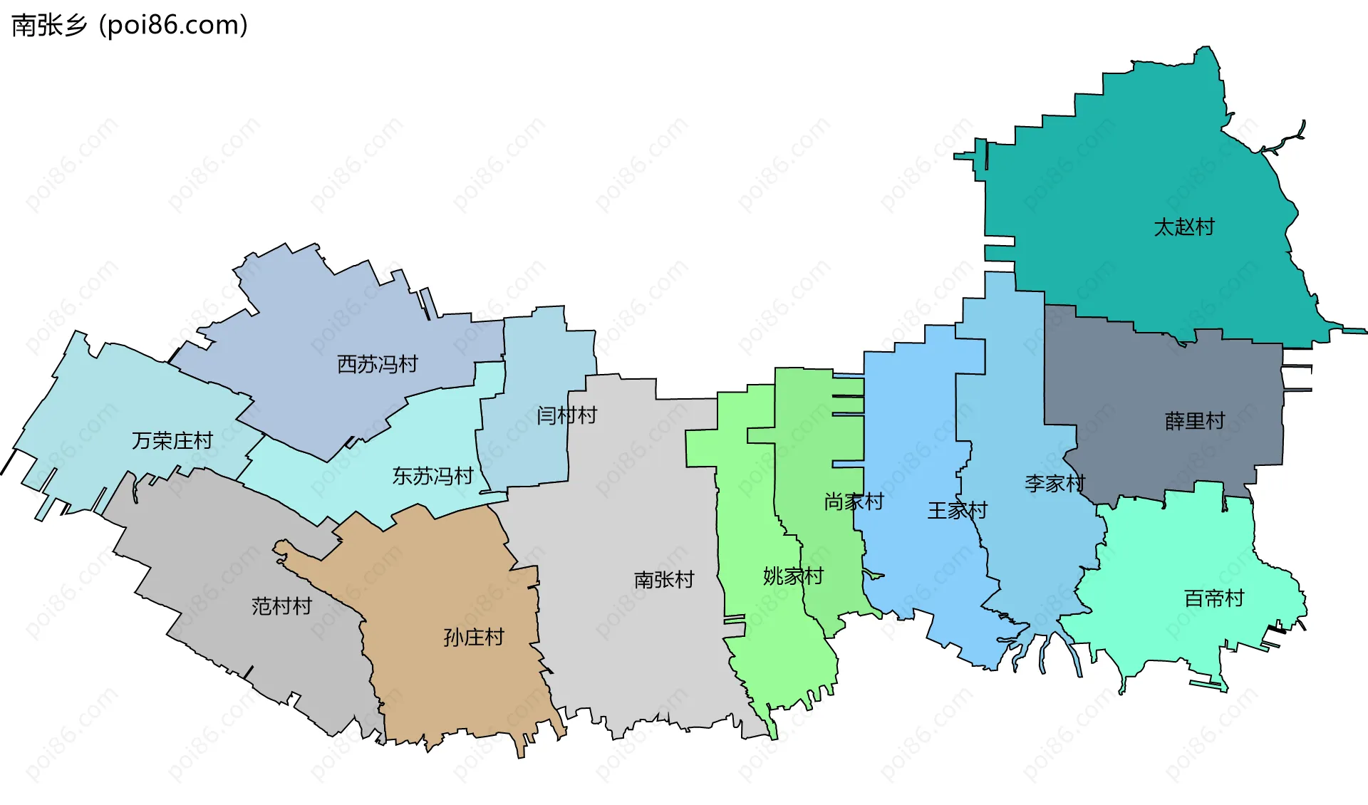 南张乡边界地图(五级行政区划)