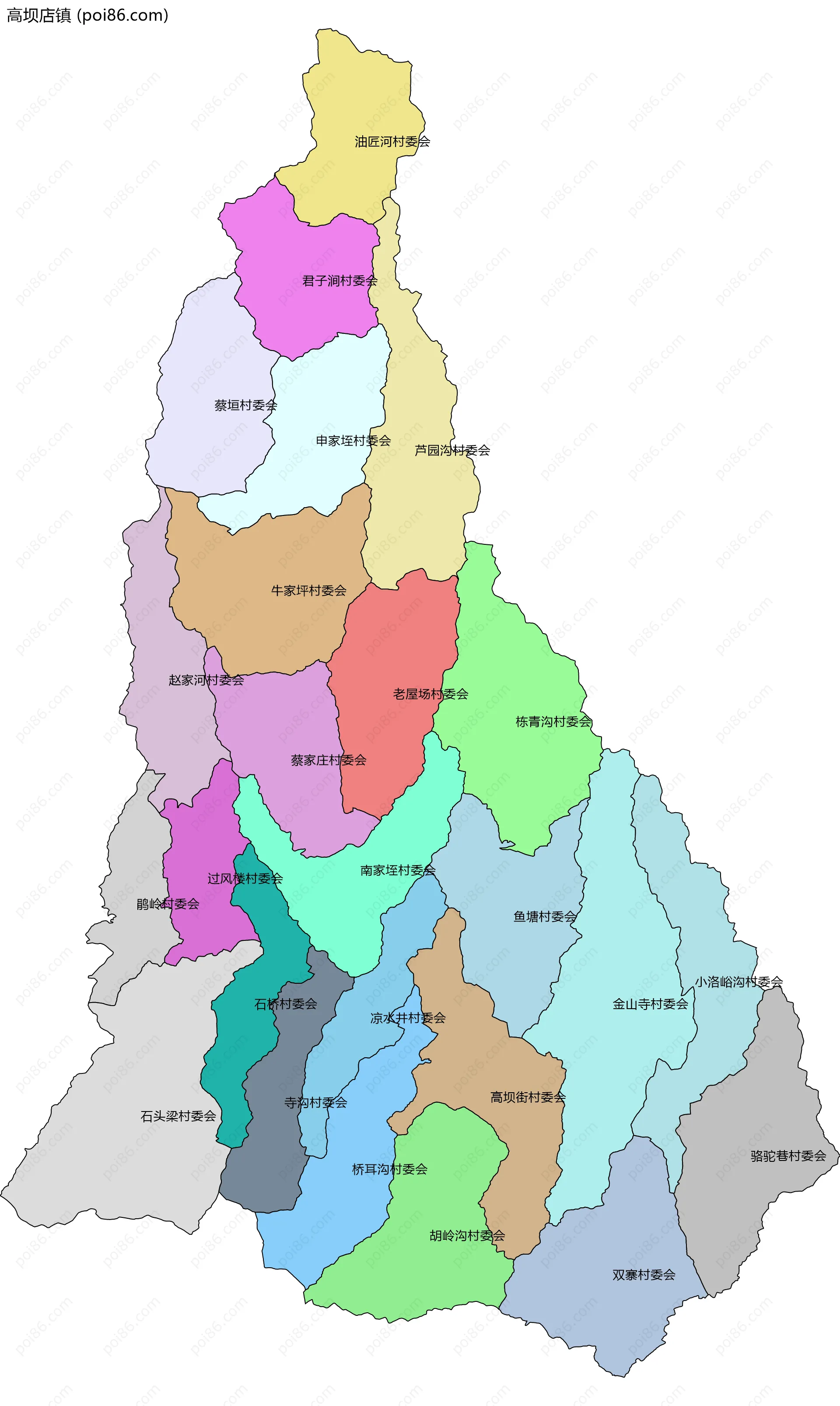 高坝店镇边界地图(五级行政区划)