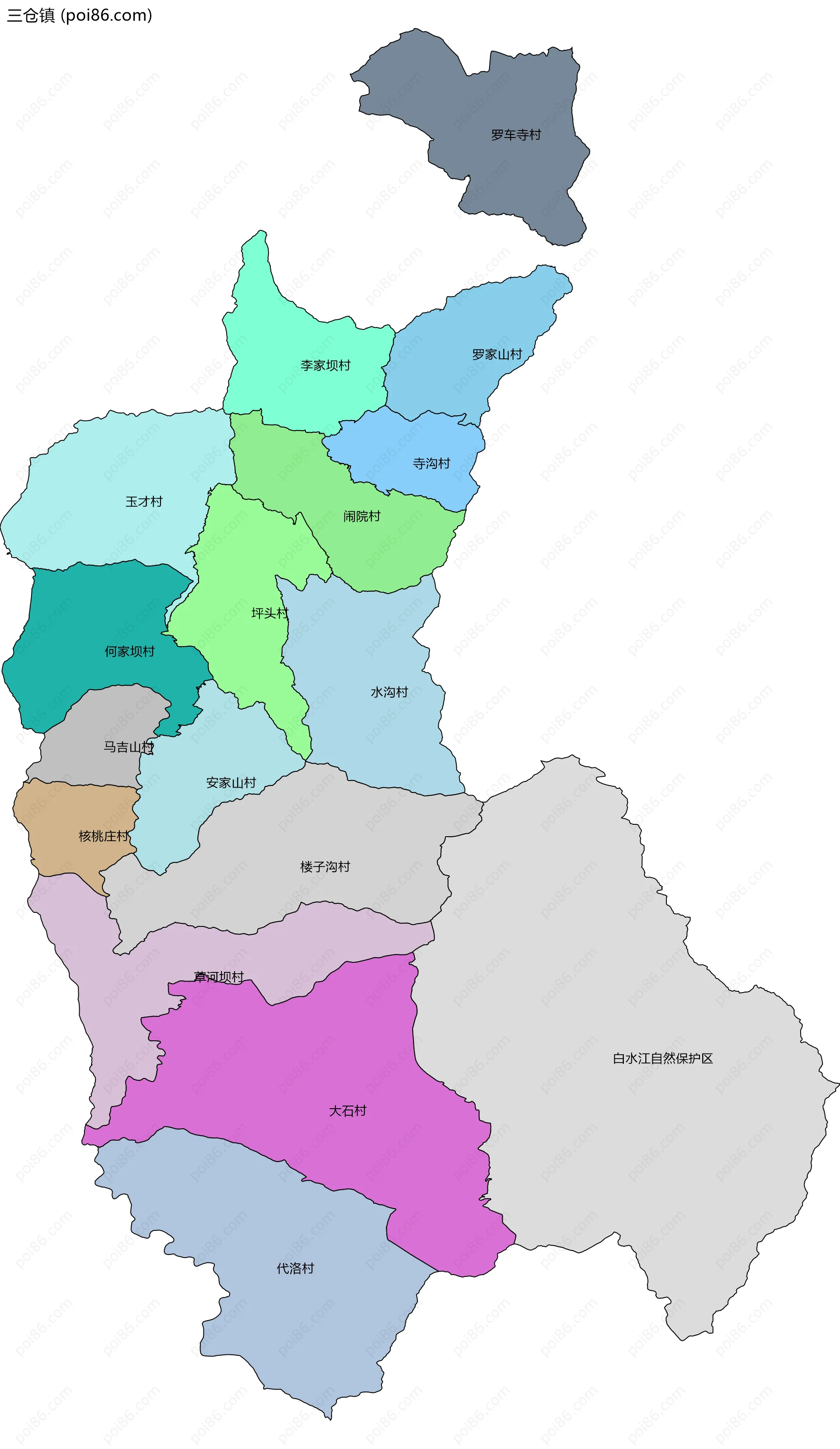 三仓镇边界地图(五级行政区划)