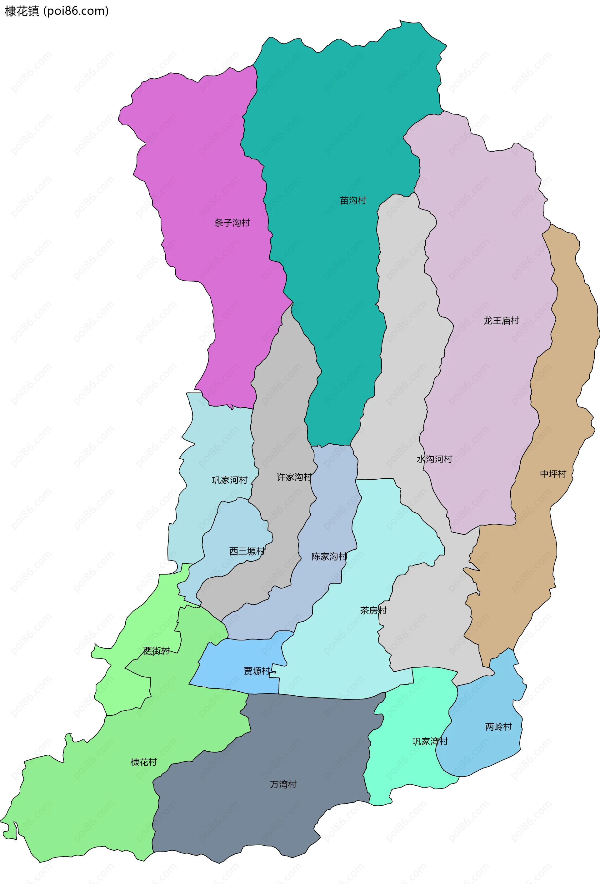 棣花镇边界地图(五级行政区划)