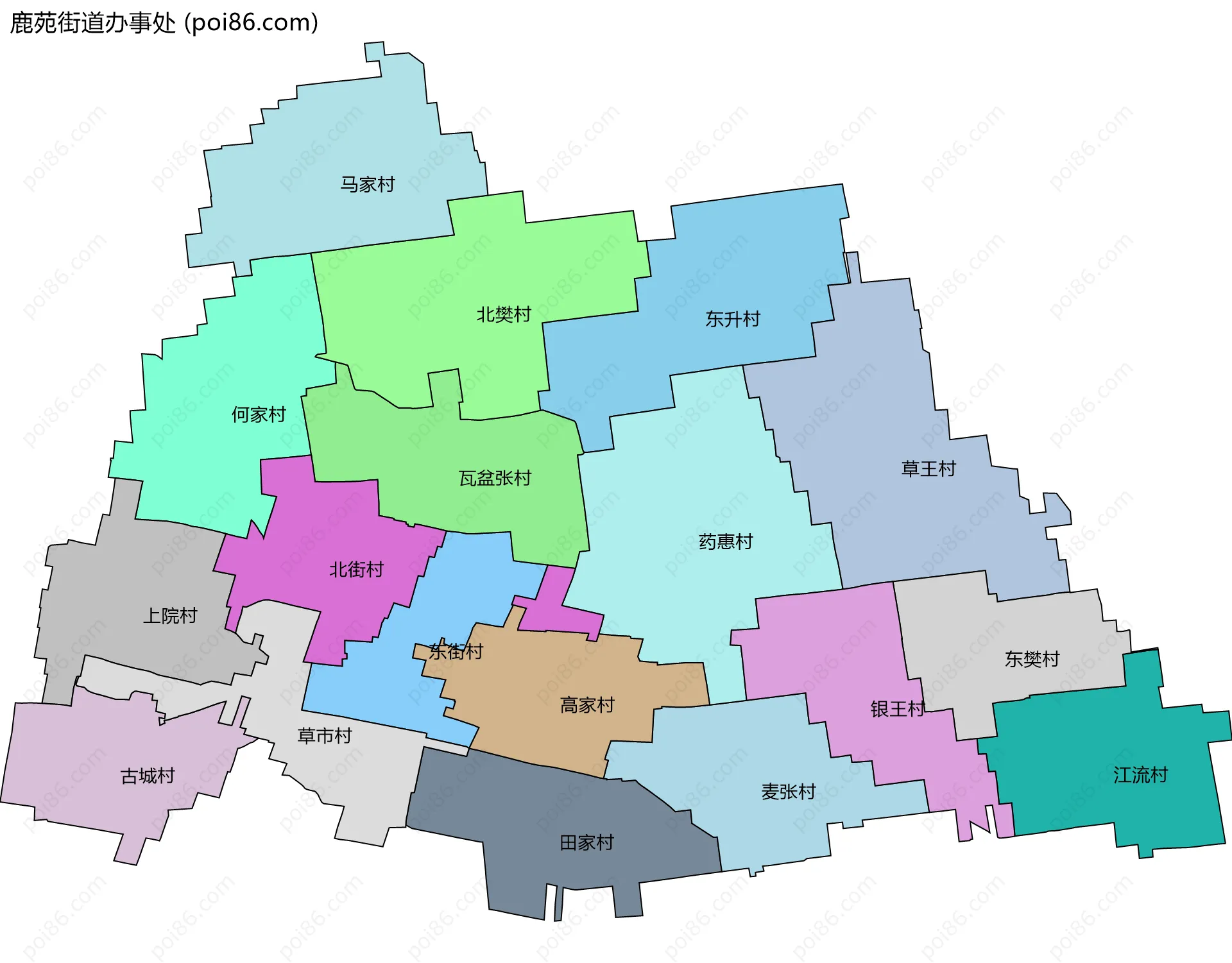 鹿苑街道办事处边界地图(五级行政区划)
