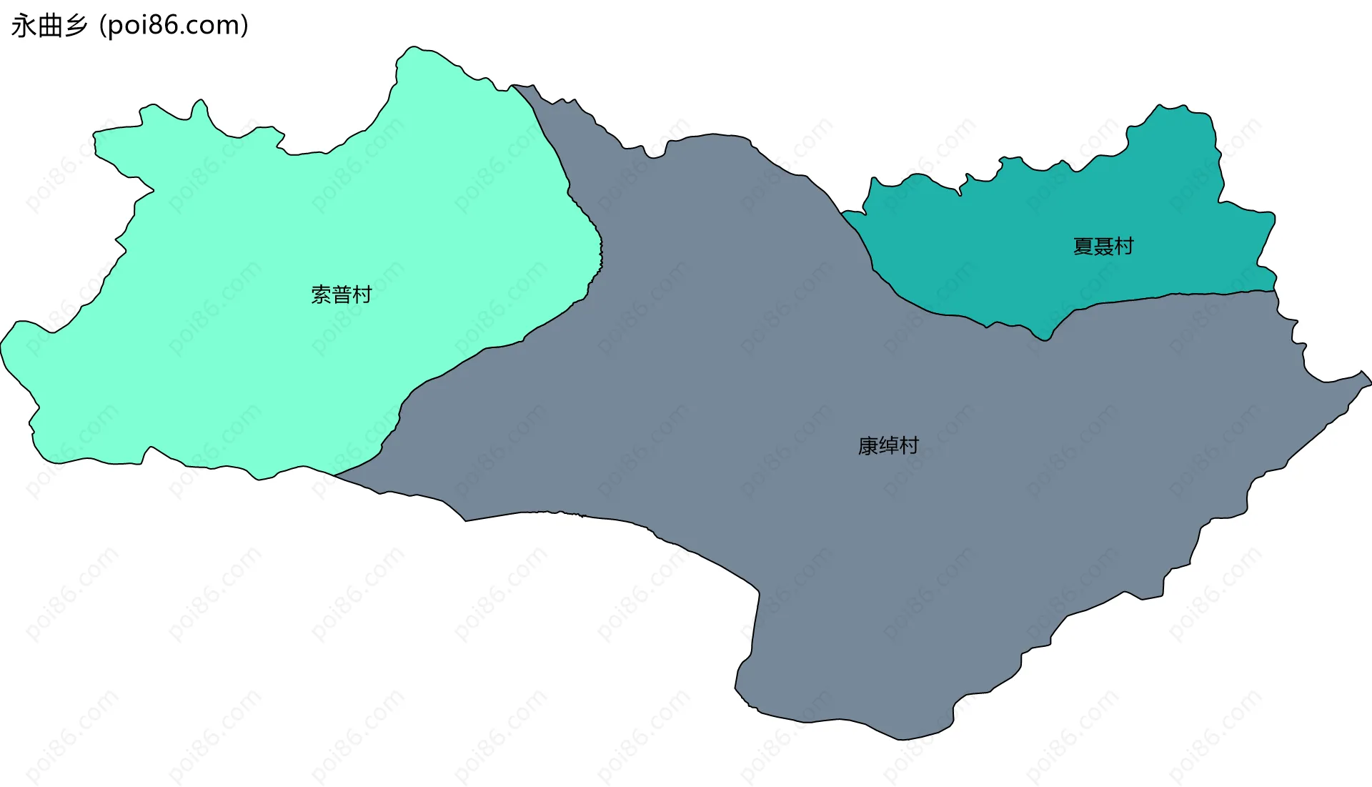 永曲乡边界地图(五级行政区划)