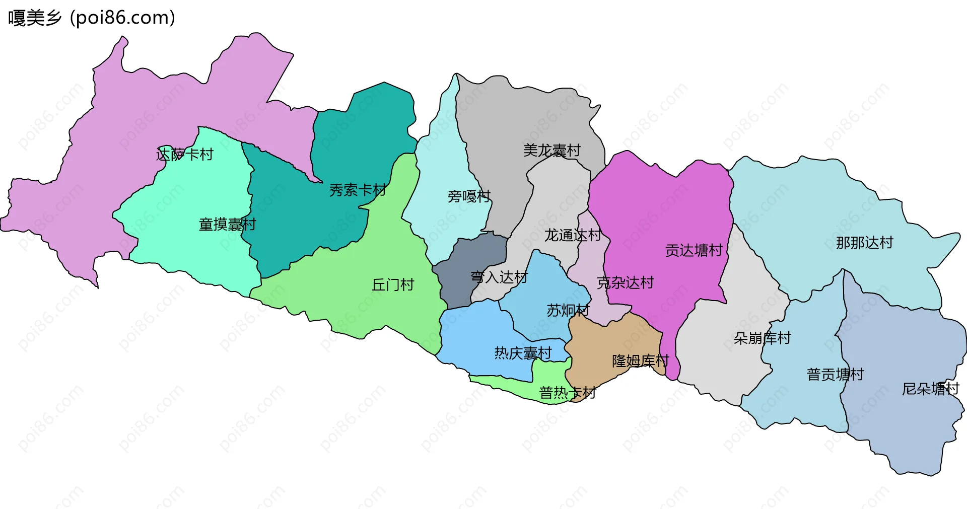 嘎美乡边界地图(五级行政区划)