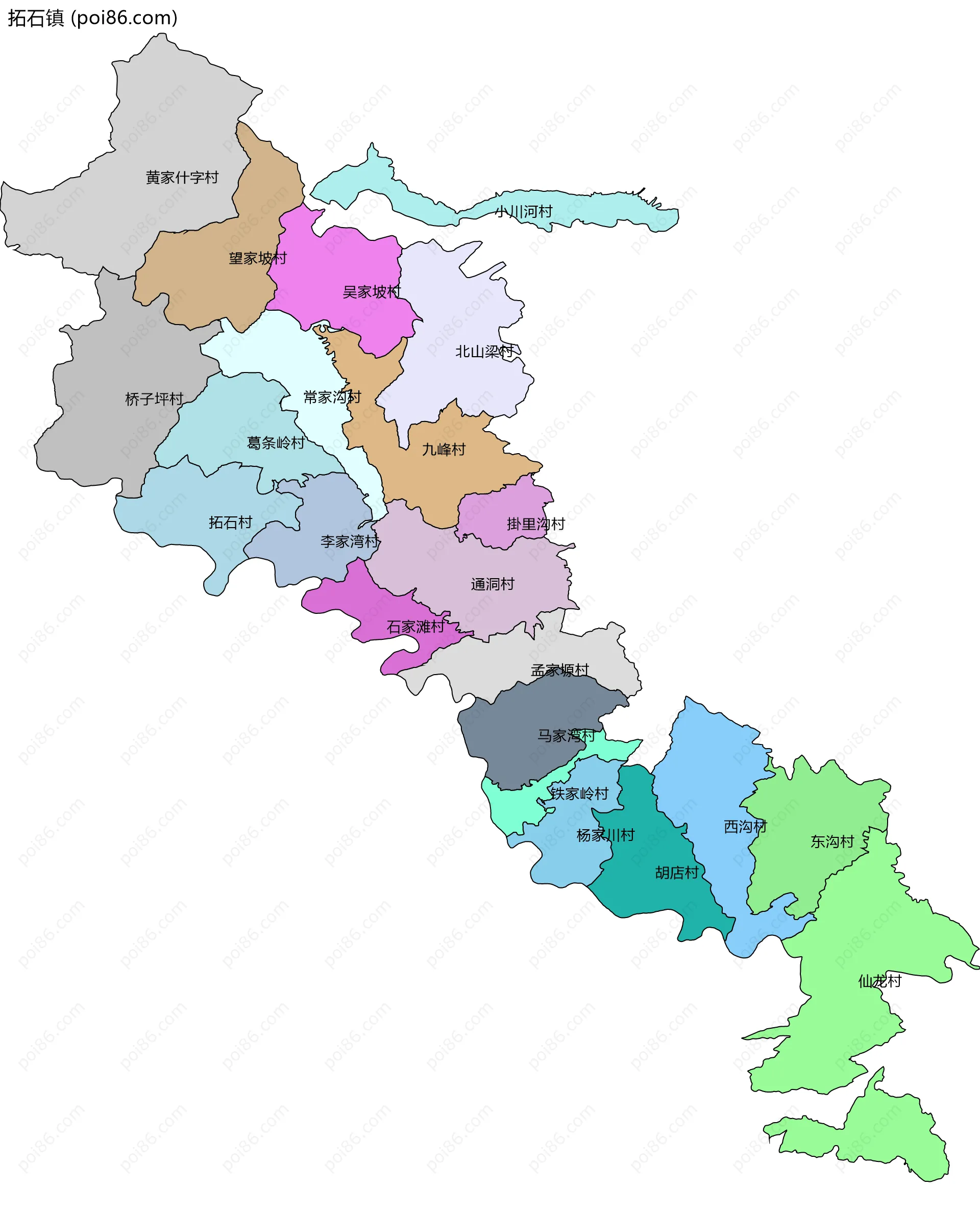 拓石镇边界地图(五级行政区划)