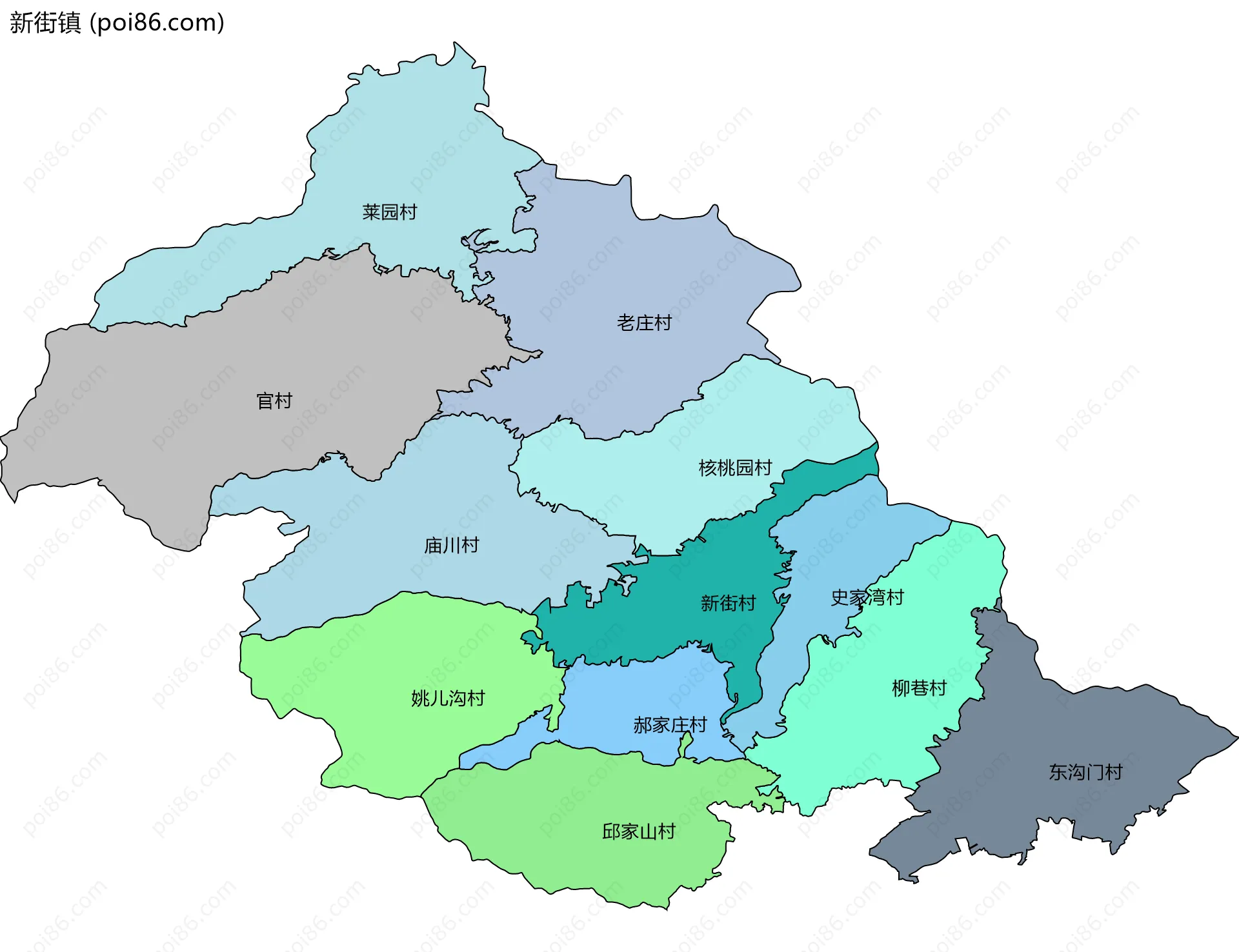 新街镇边界地图(五级行政区划)