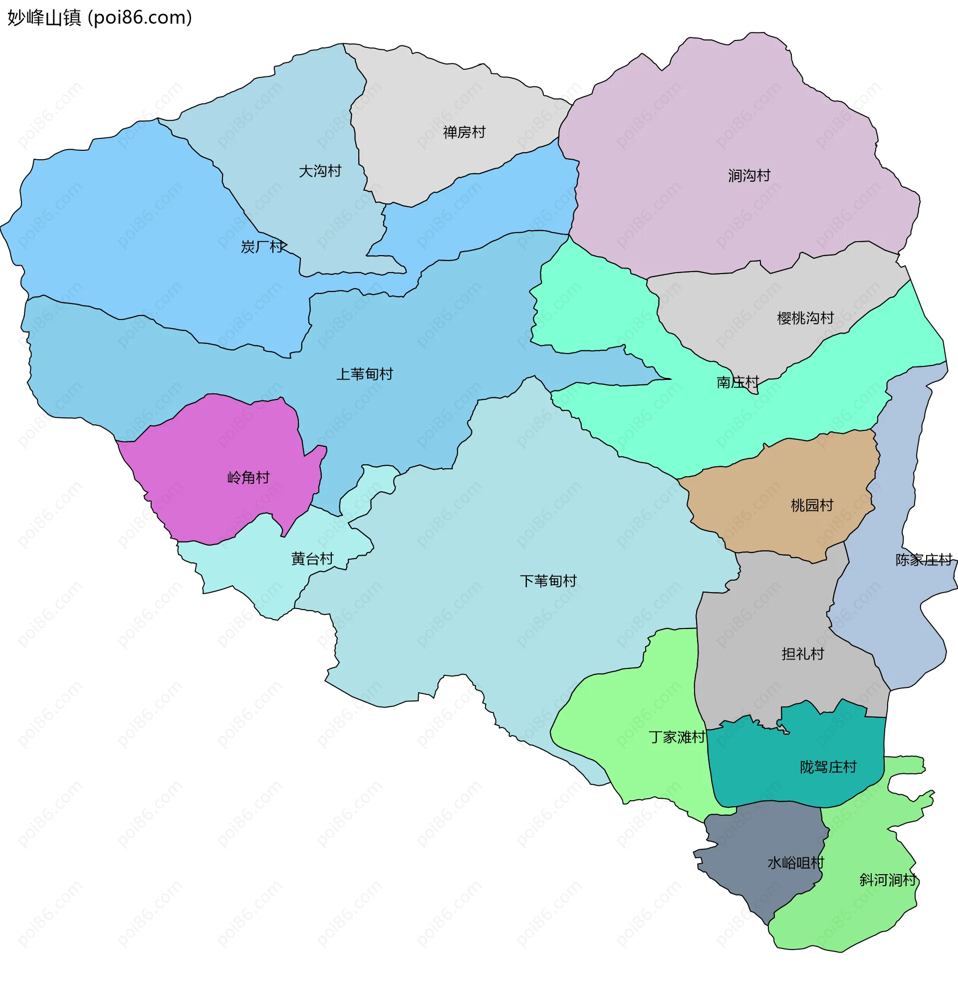 妙峰山镇边界地图(五级行政区划)