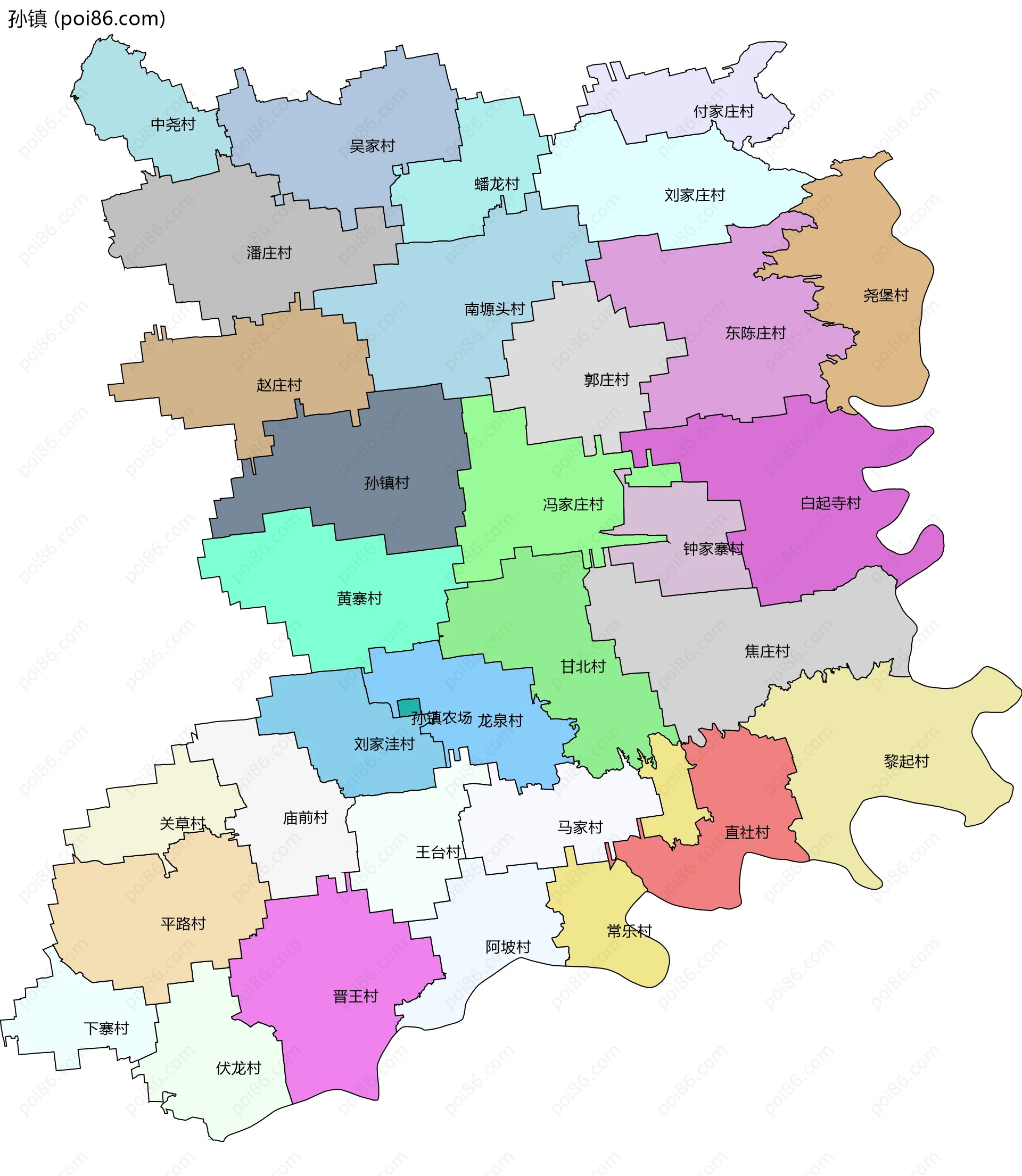 孙镇边界地图(五级行政区划)