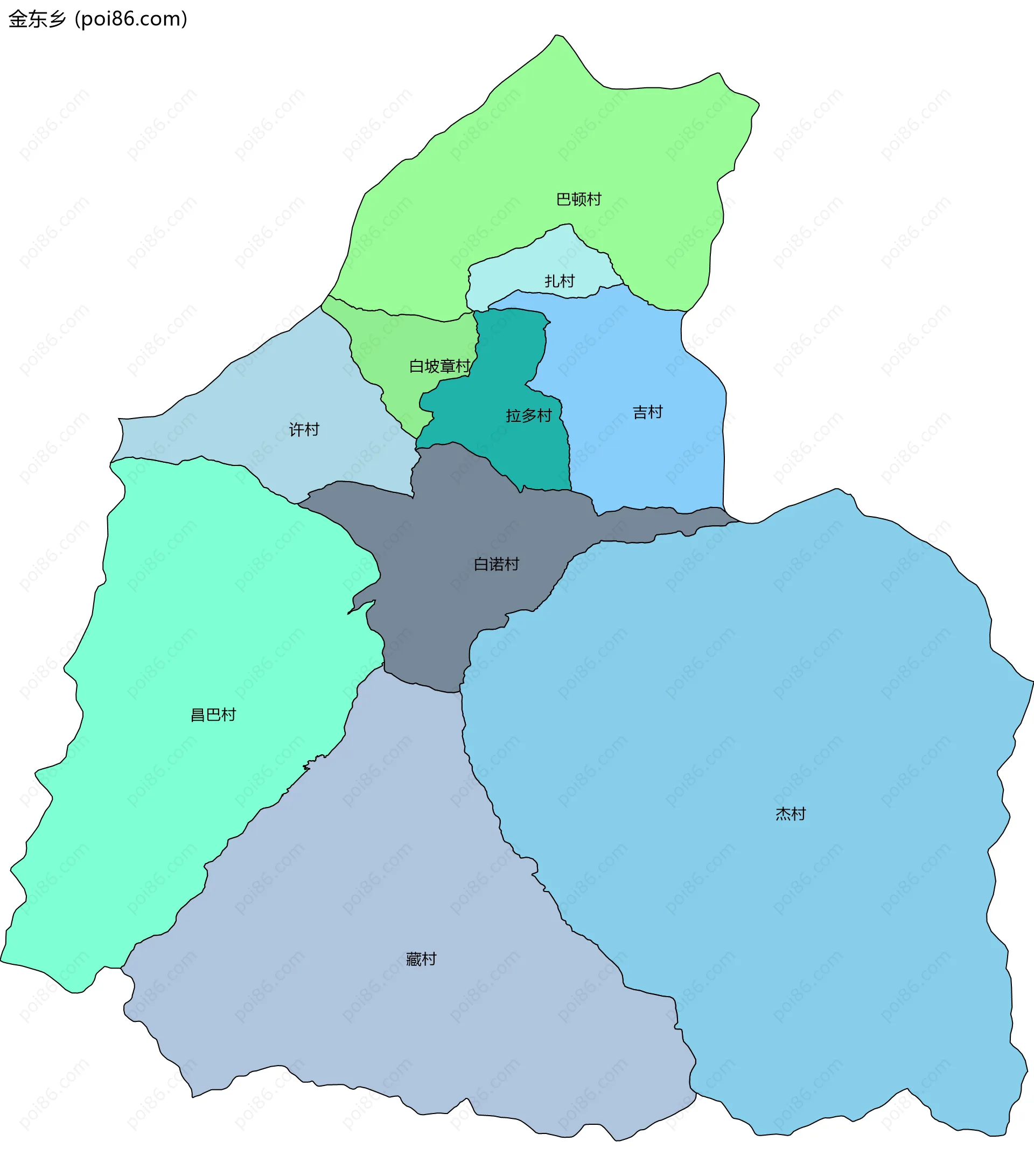 金东乡边界地图(五级行政区划)