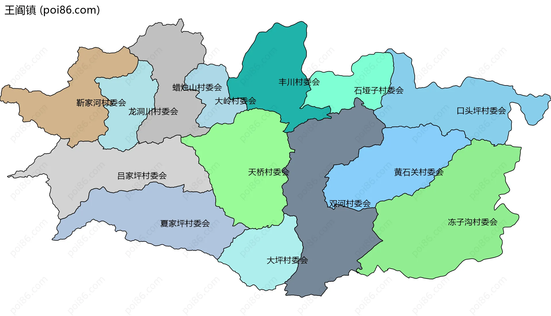 王阎镇边界地图(五级行政区划)