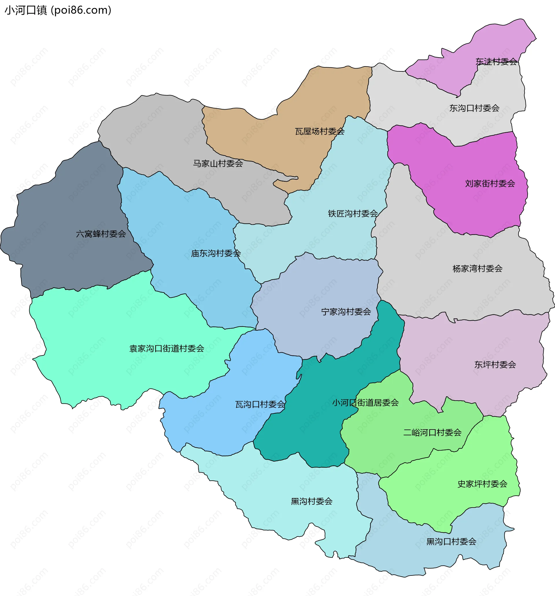 小河口镇边界地图(五级行政区划)