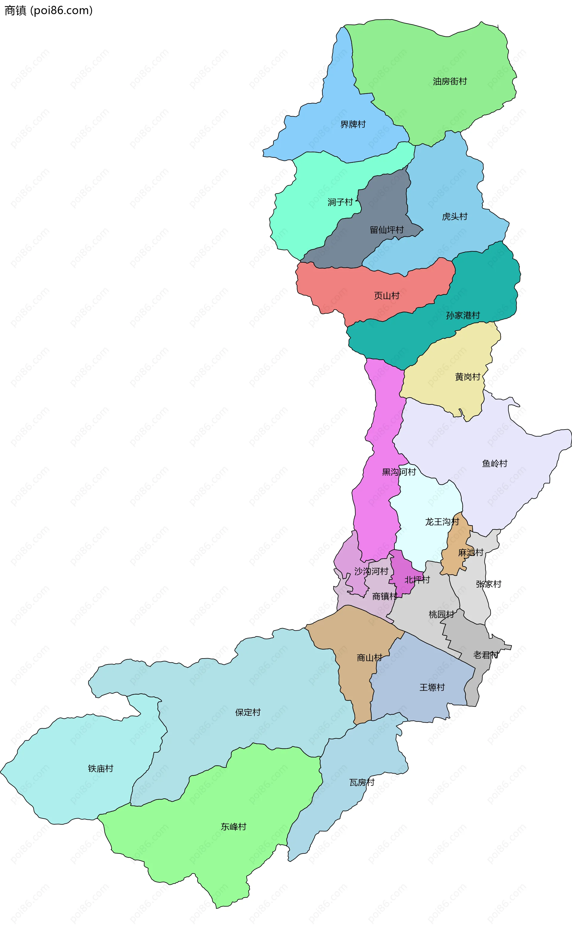 商镇边界地图(五级行政区划)