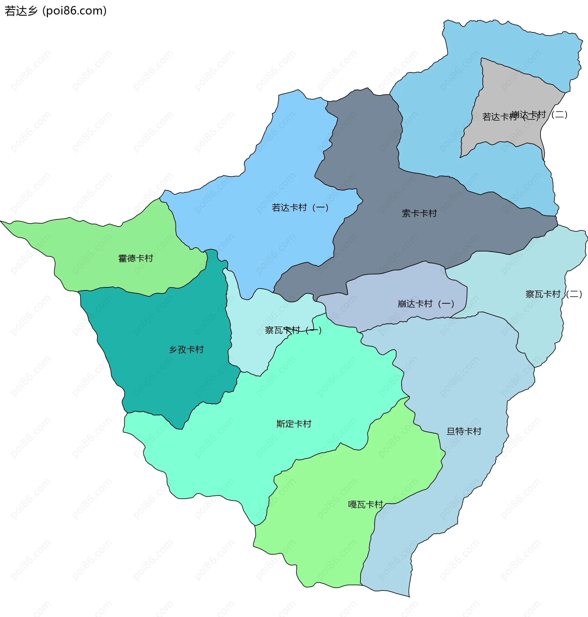 若达乡边界地图(五级行政区划)