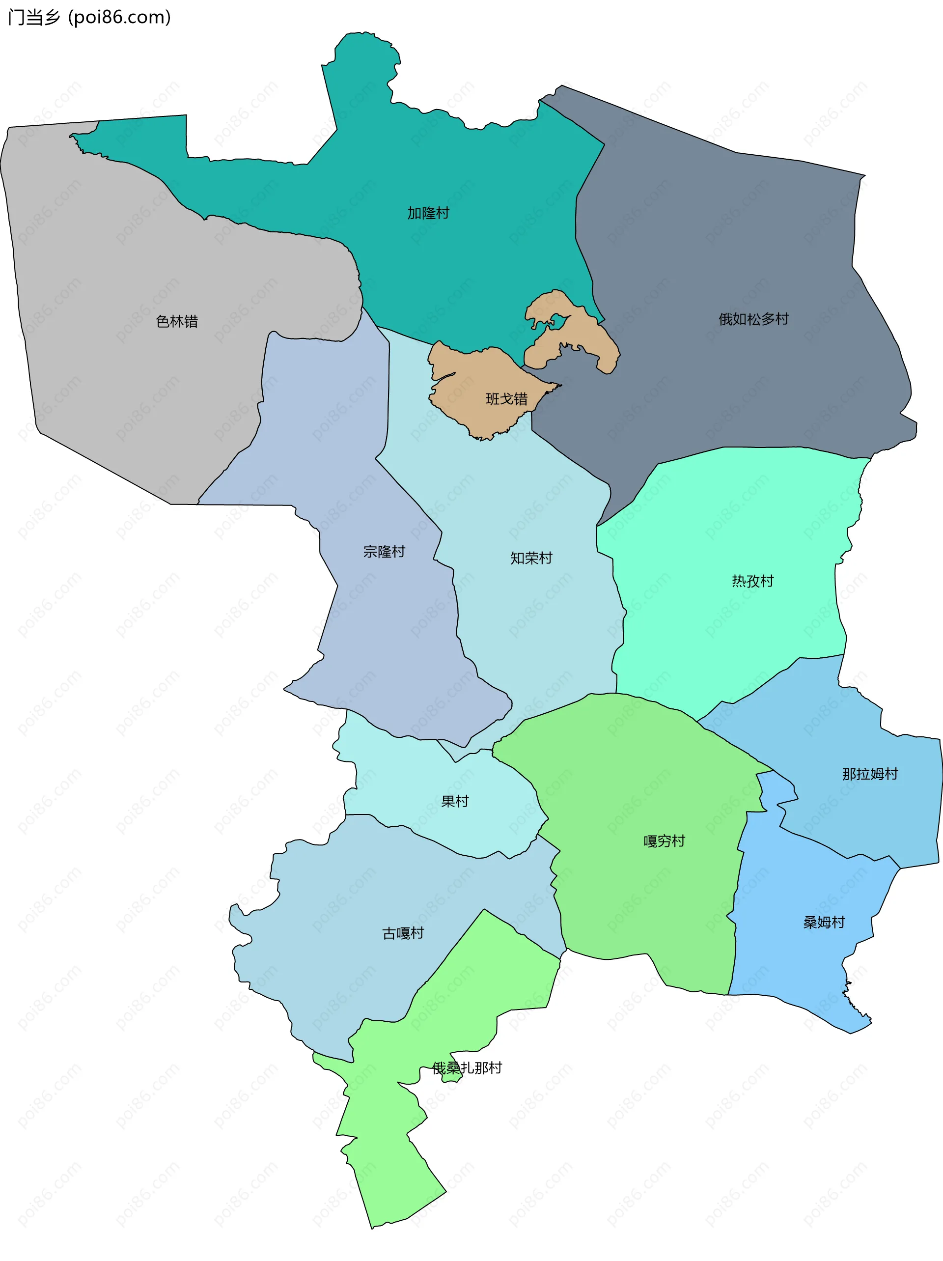 门当乡边界地图(五级行政区划)