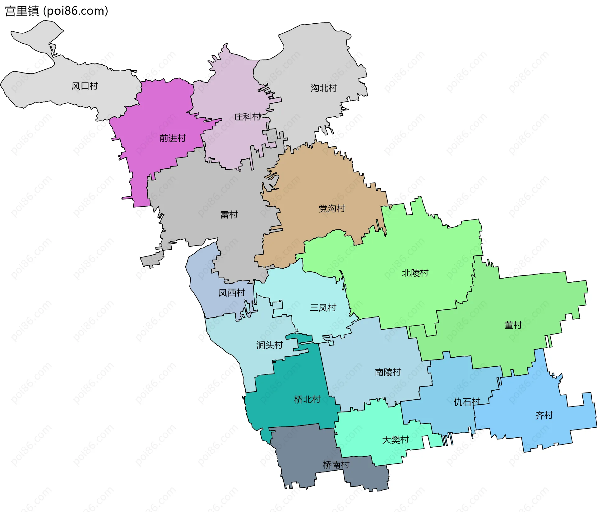 宫里镇边界地图(五级行政区划)