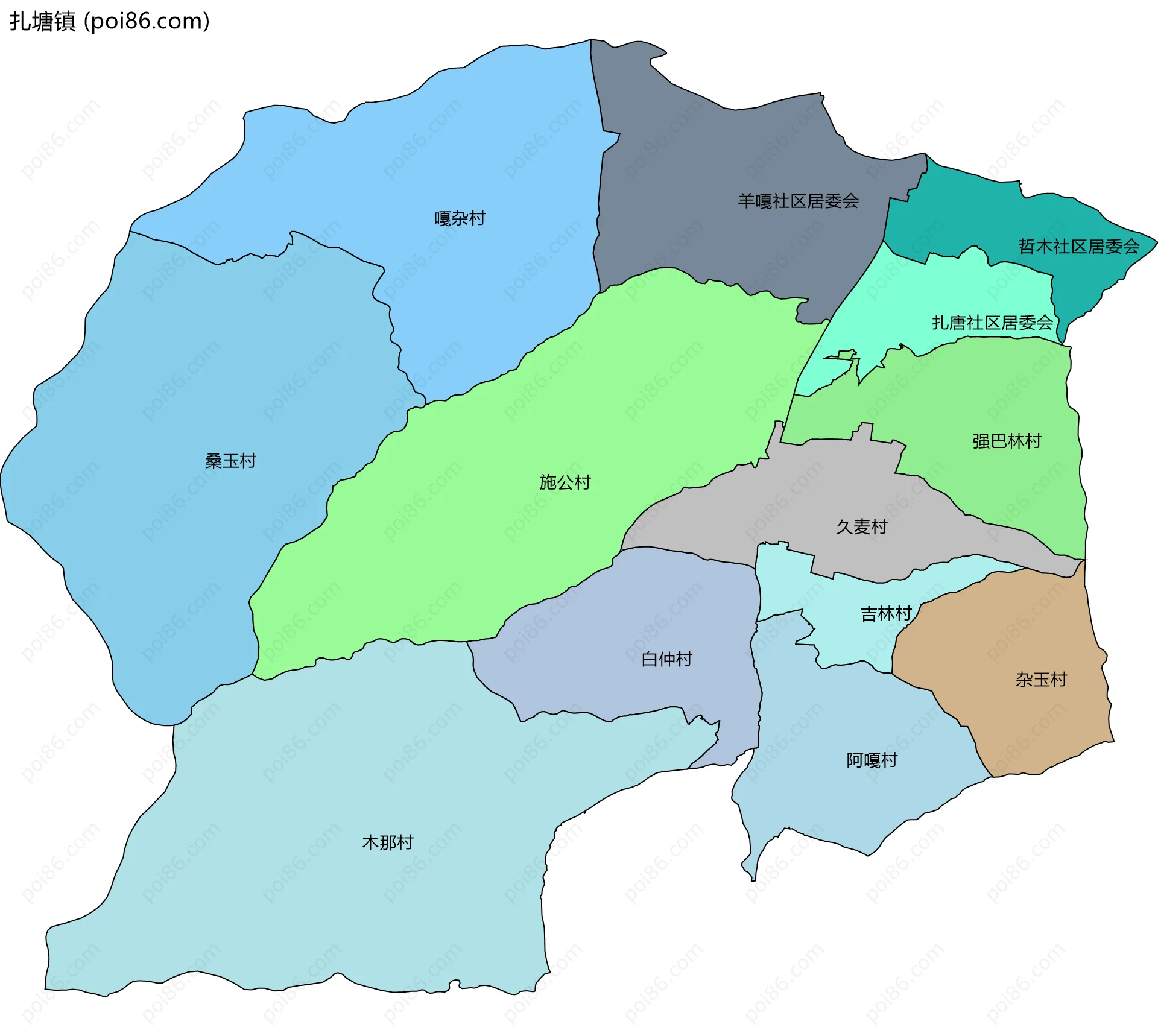 扎塘镇边界地图(五级行政区划)