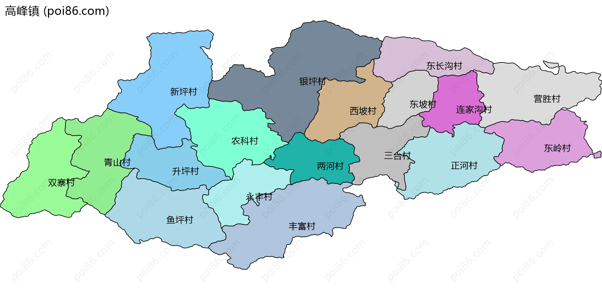 高峰镇边界地图(五级行政区划)