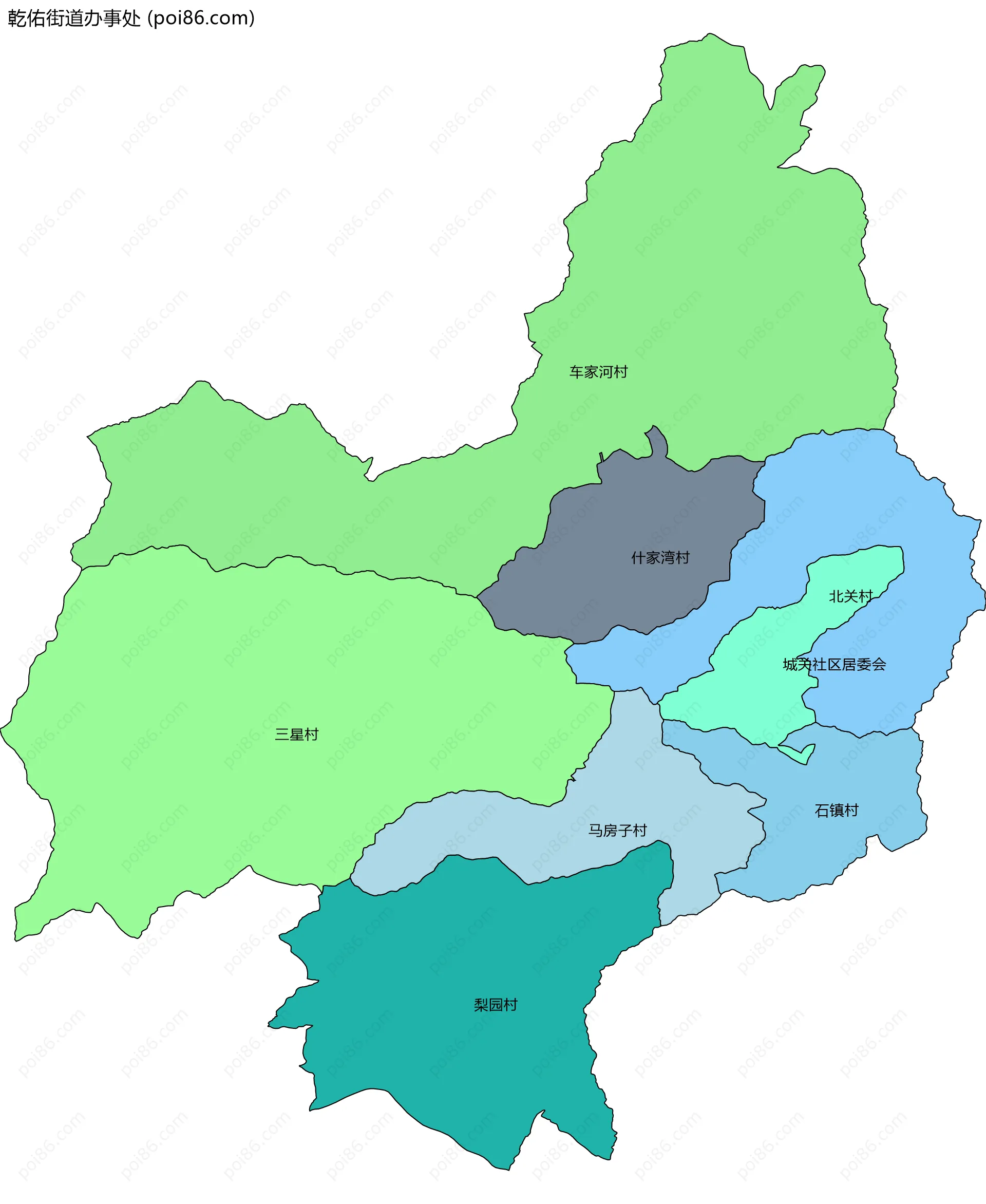 乾佑街道办事处边界地图(五级行政区划)