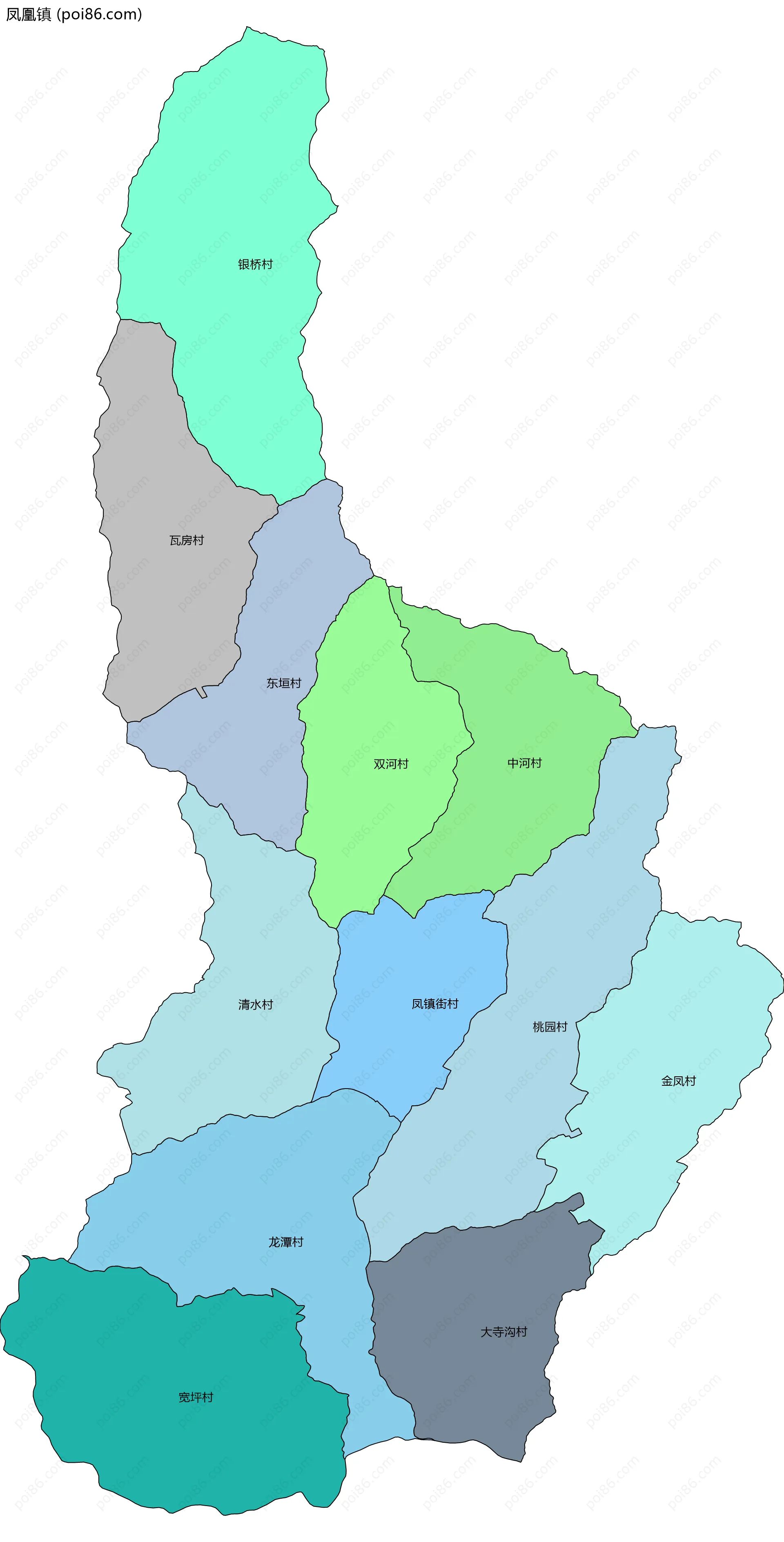 凤凰镇边界地图(五级行政区划)