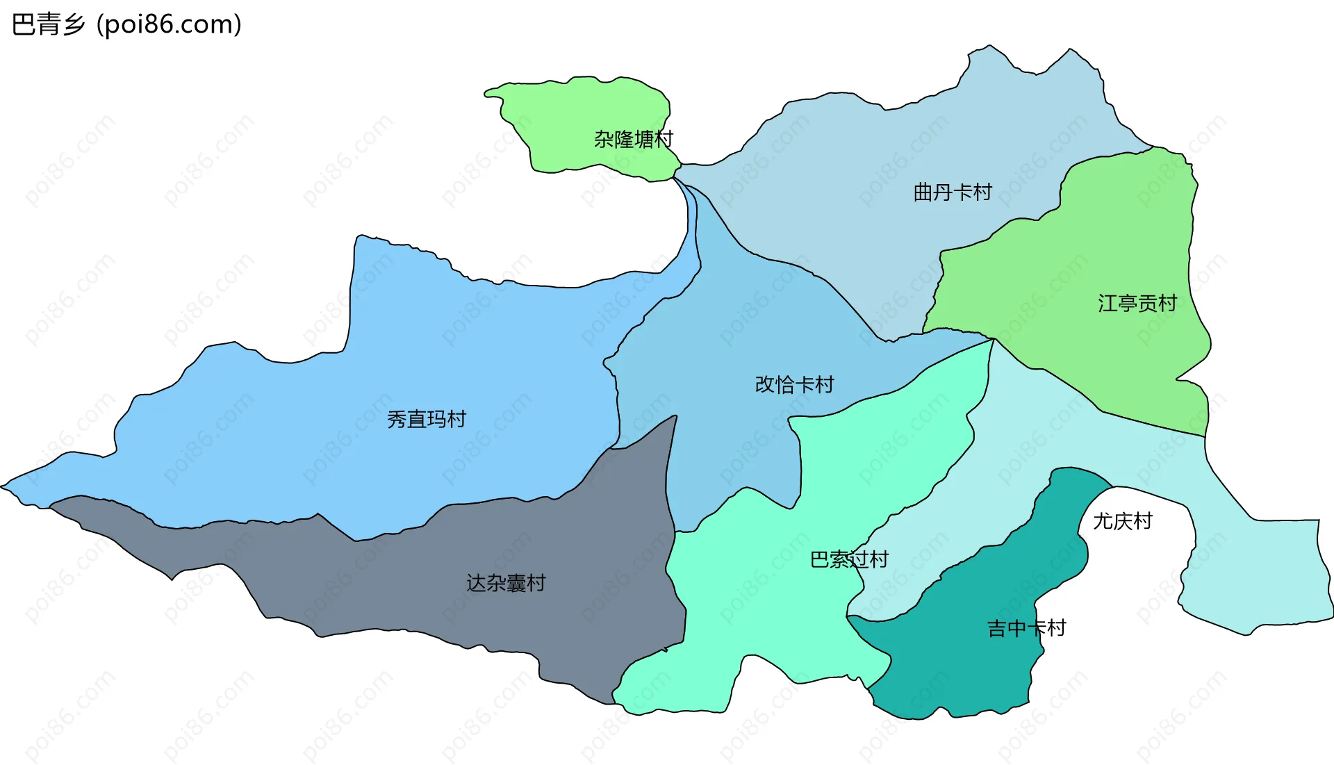巴青乡边界地图(五级行政区划)