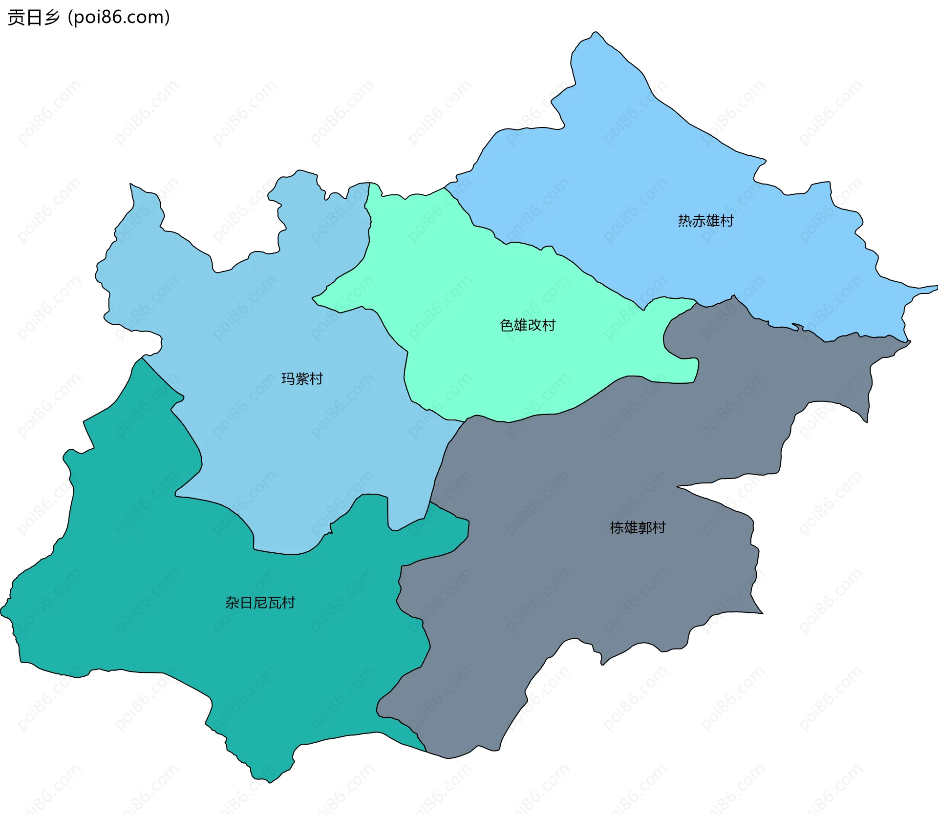 贡日乡边界地图(五级行政区划)