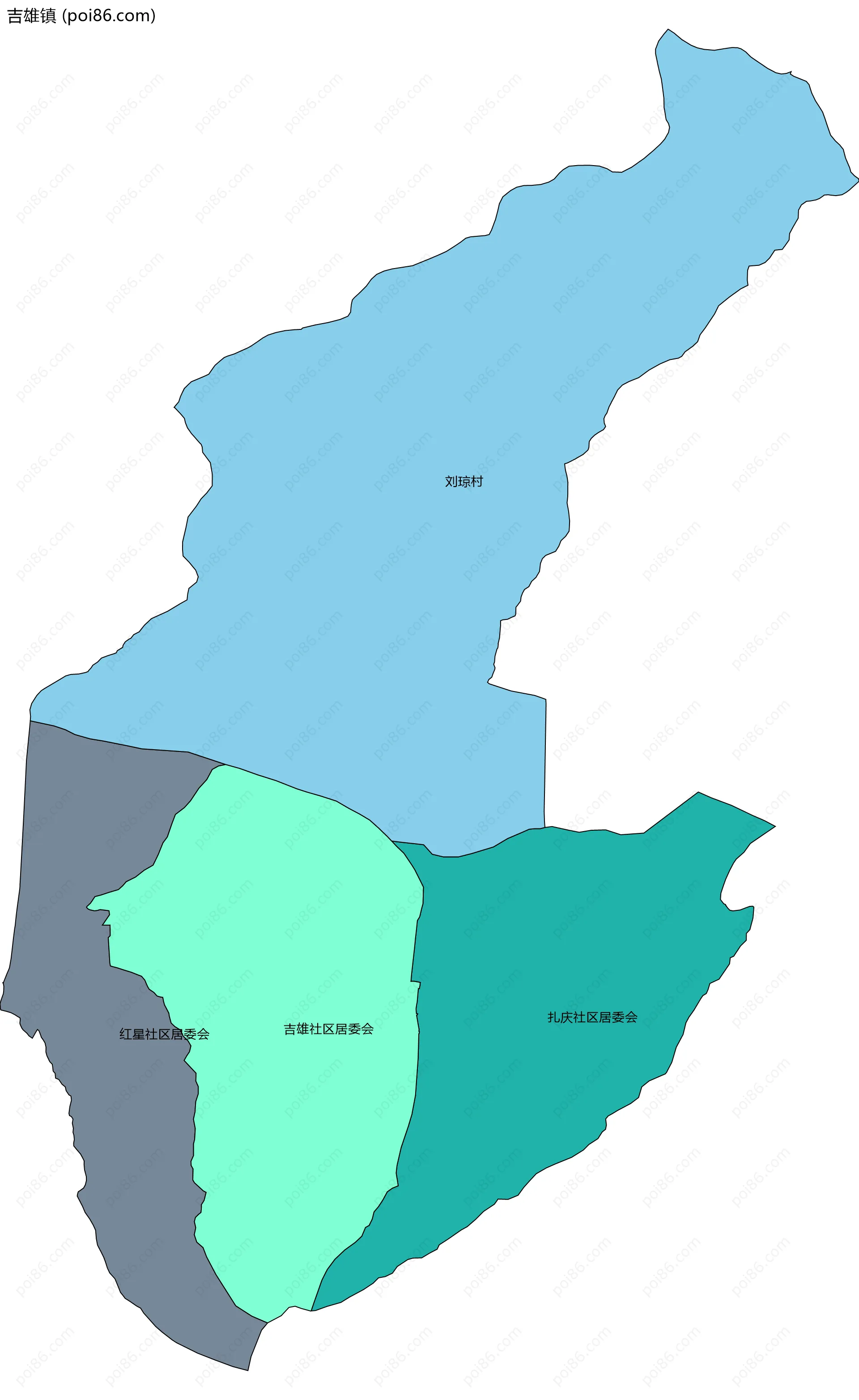 吉雄镇边界地图(五级行政区划)