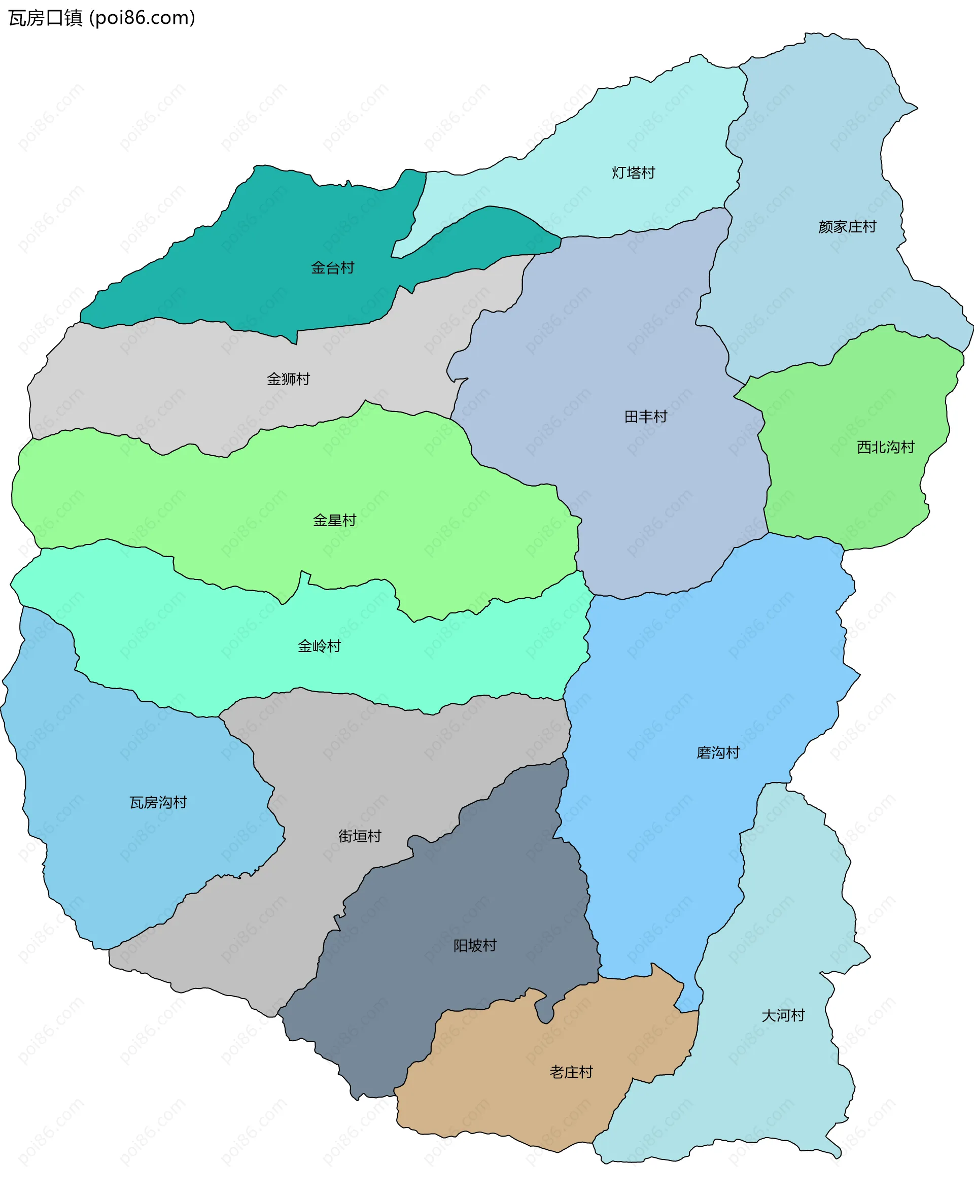 瓦房口镇边界地图(五级行政区划)