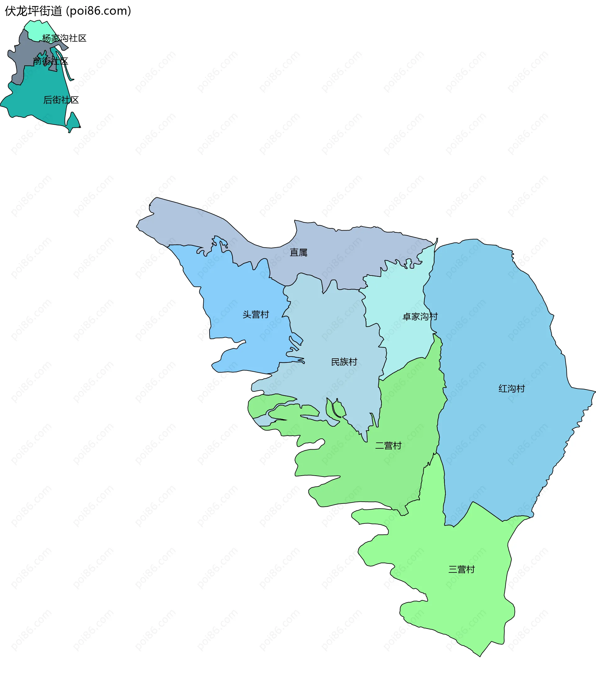 伏龙坪街道边界地图(五级行政区划)