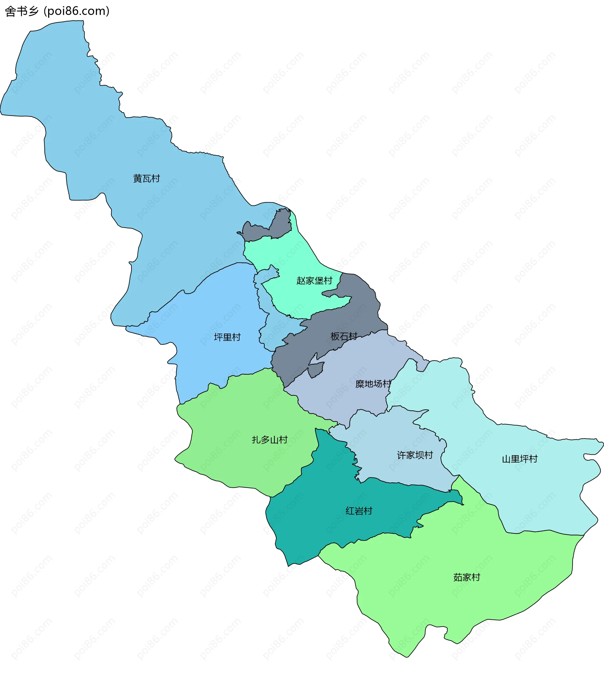 舍书乡边界地图(五级行政区划)