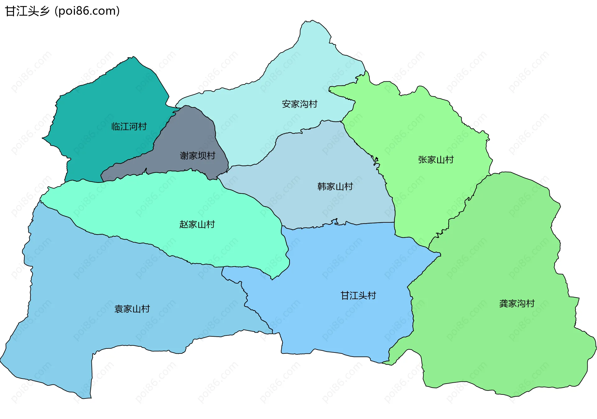 甘江头乡边界地图(五级行政区划)