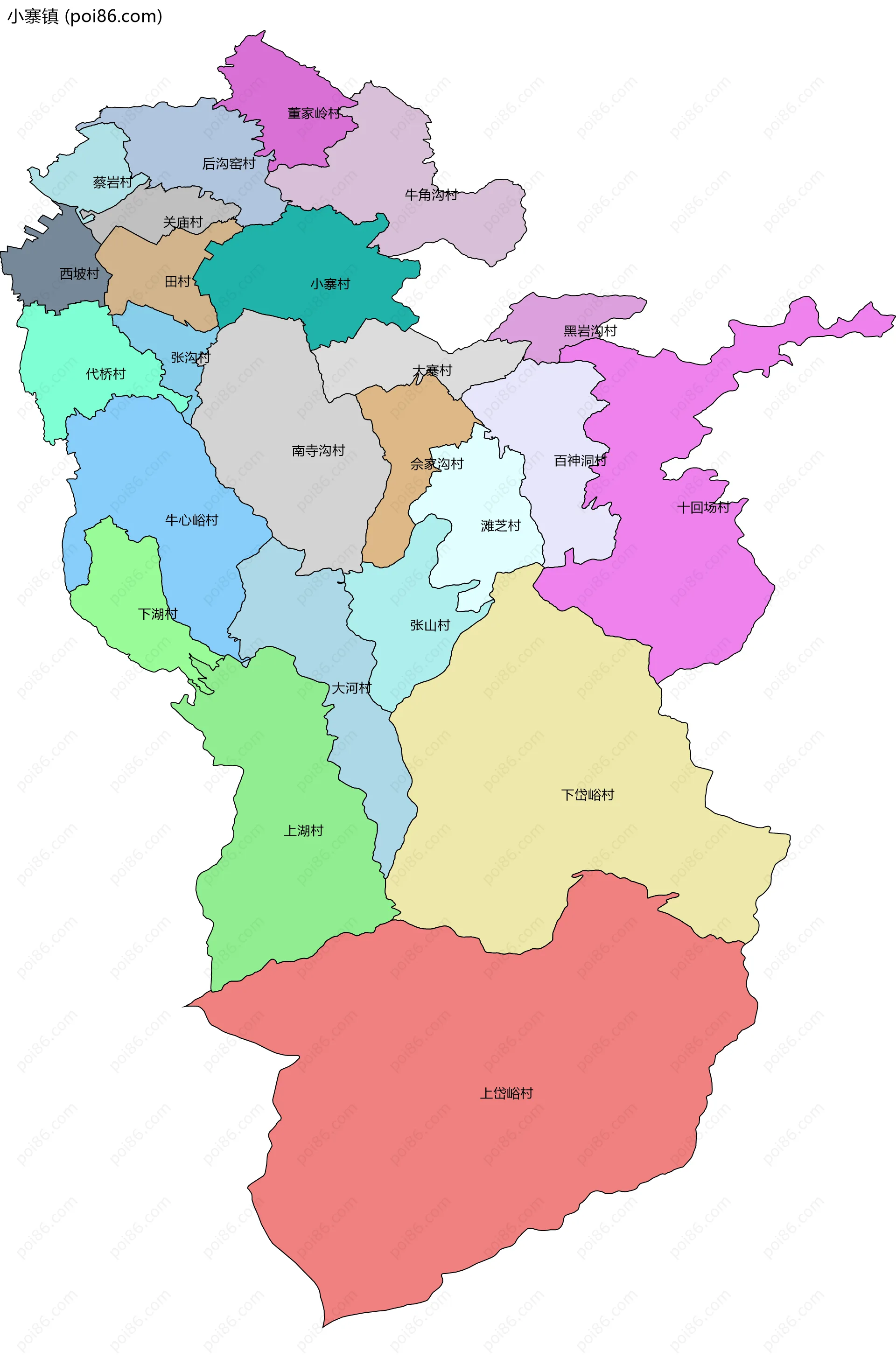 小寨镇边界地图(五级行政区划)