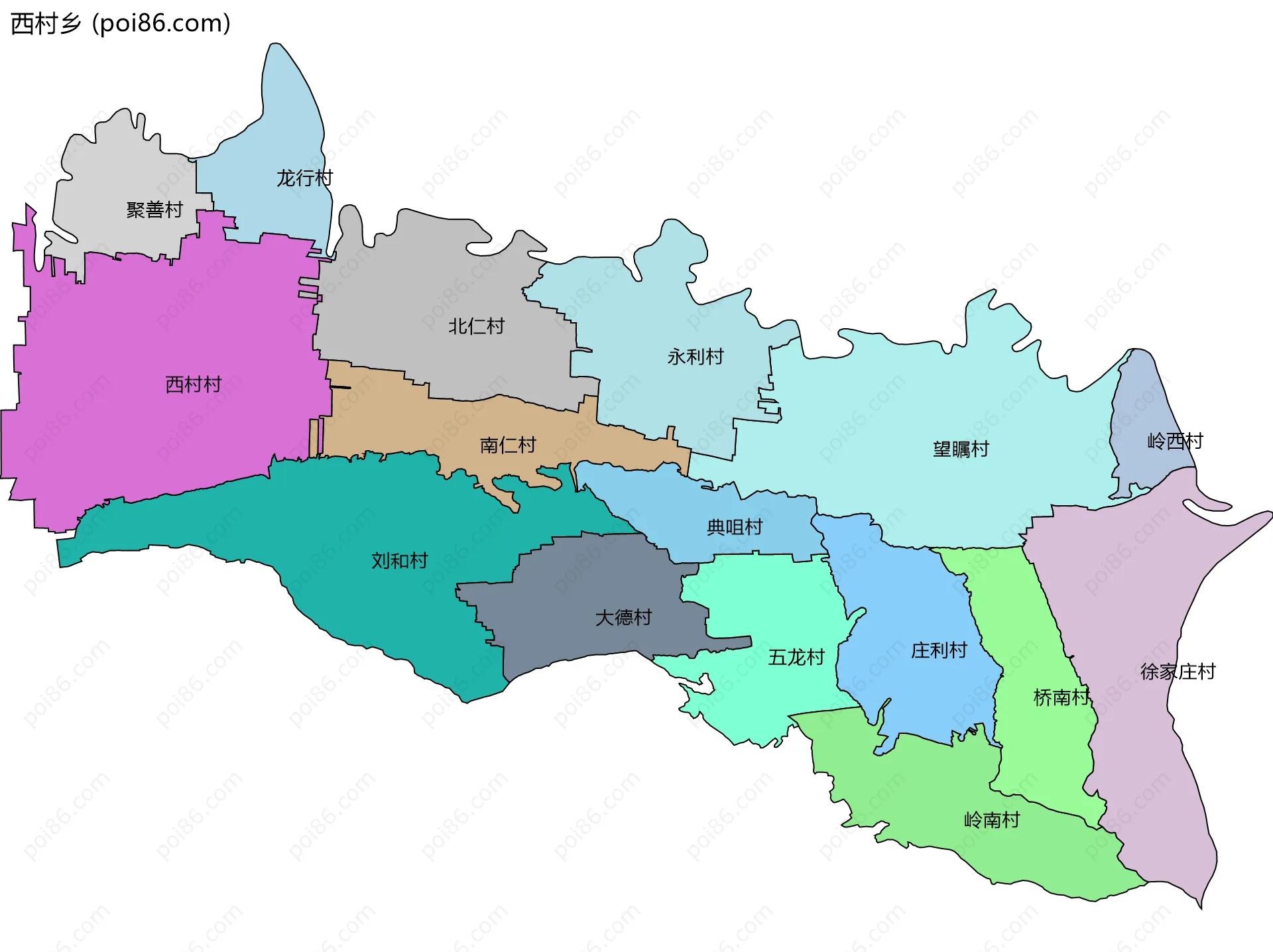 西村乡边界地图(五级行政区划)