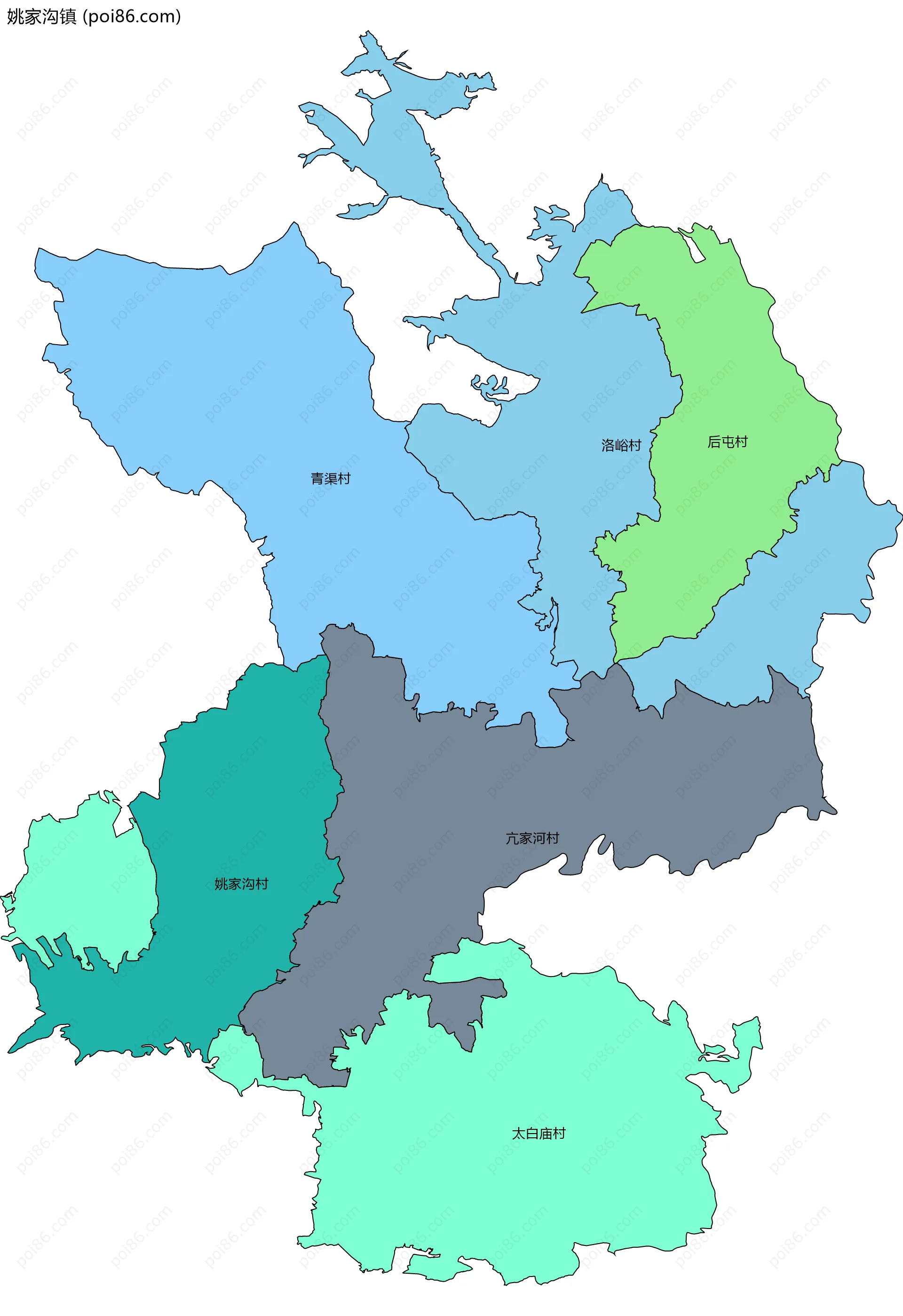 姚家沟镇边界地图(五级行政区划)