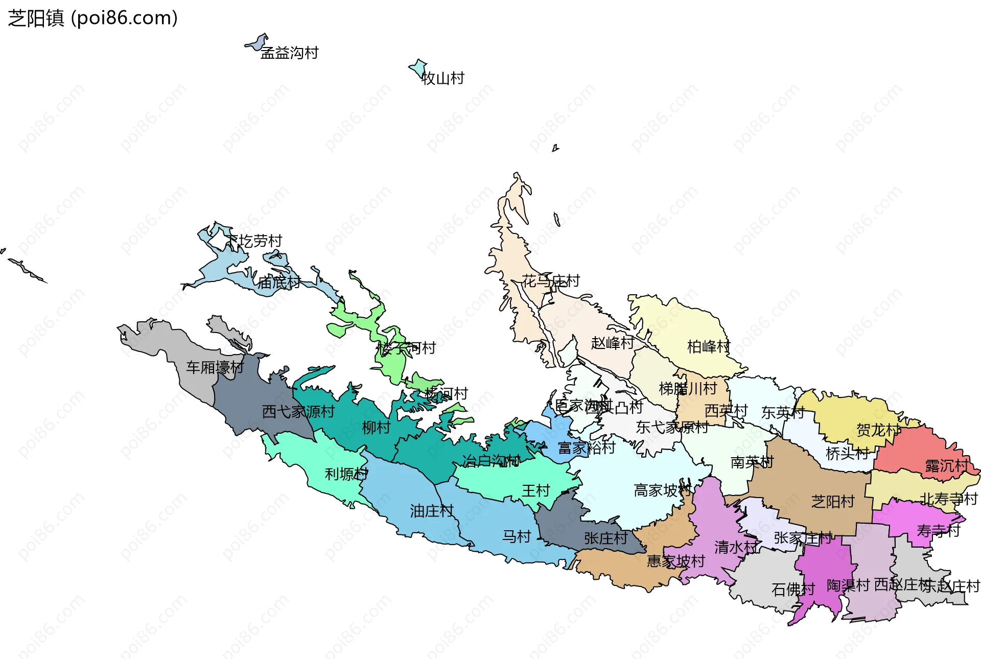 芝阳镇边界地图(五级行政区划)
