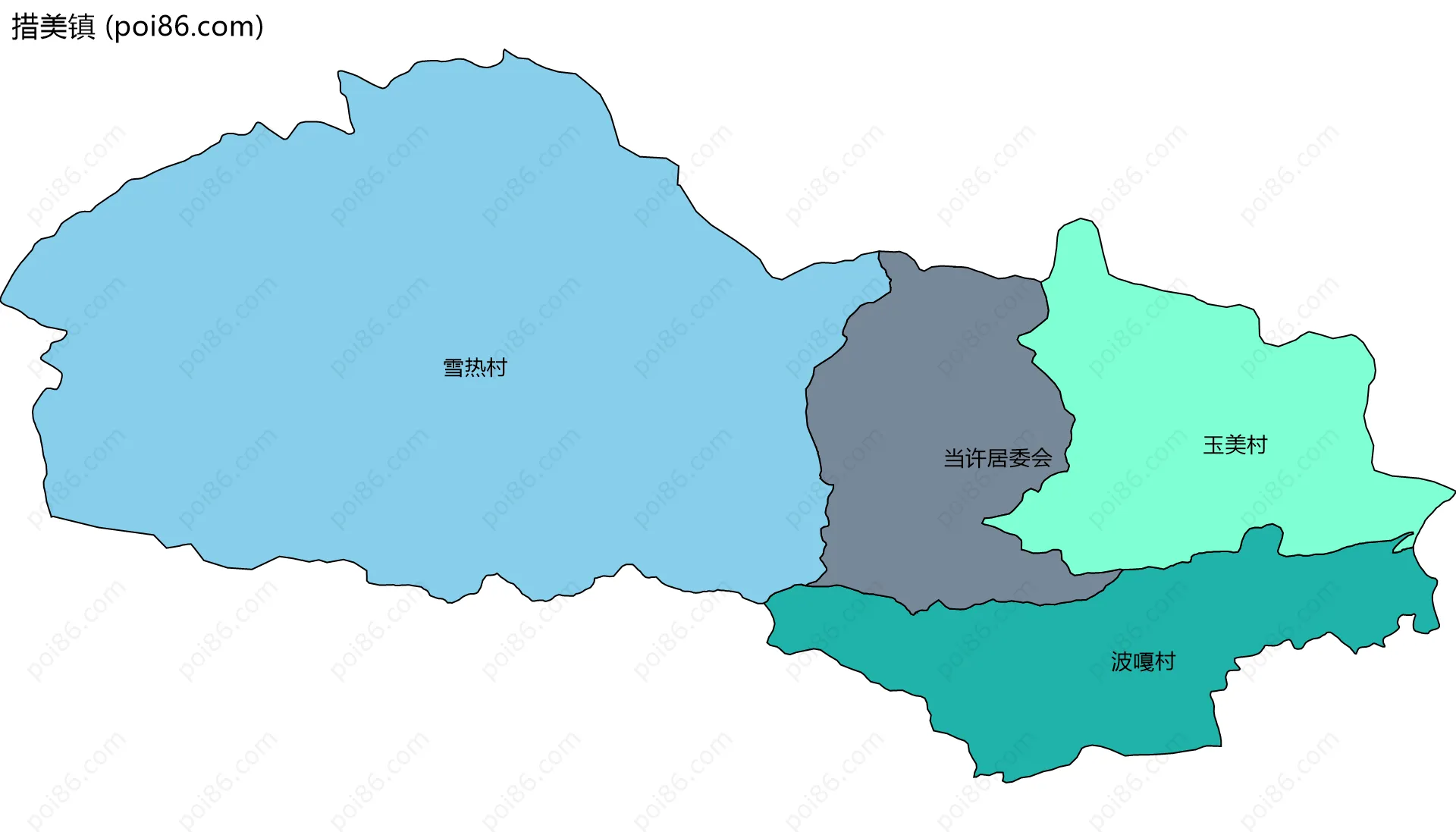 措美镇边界地图(五级行政区划)