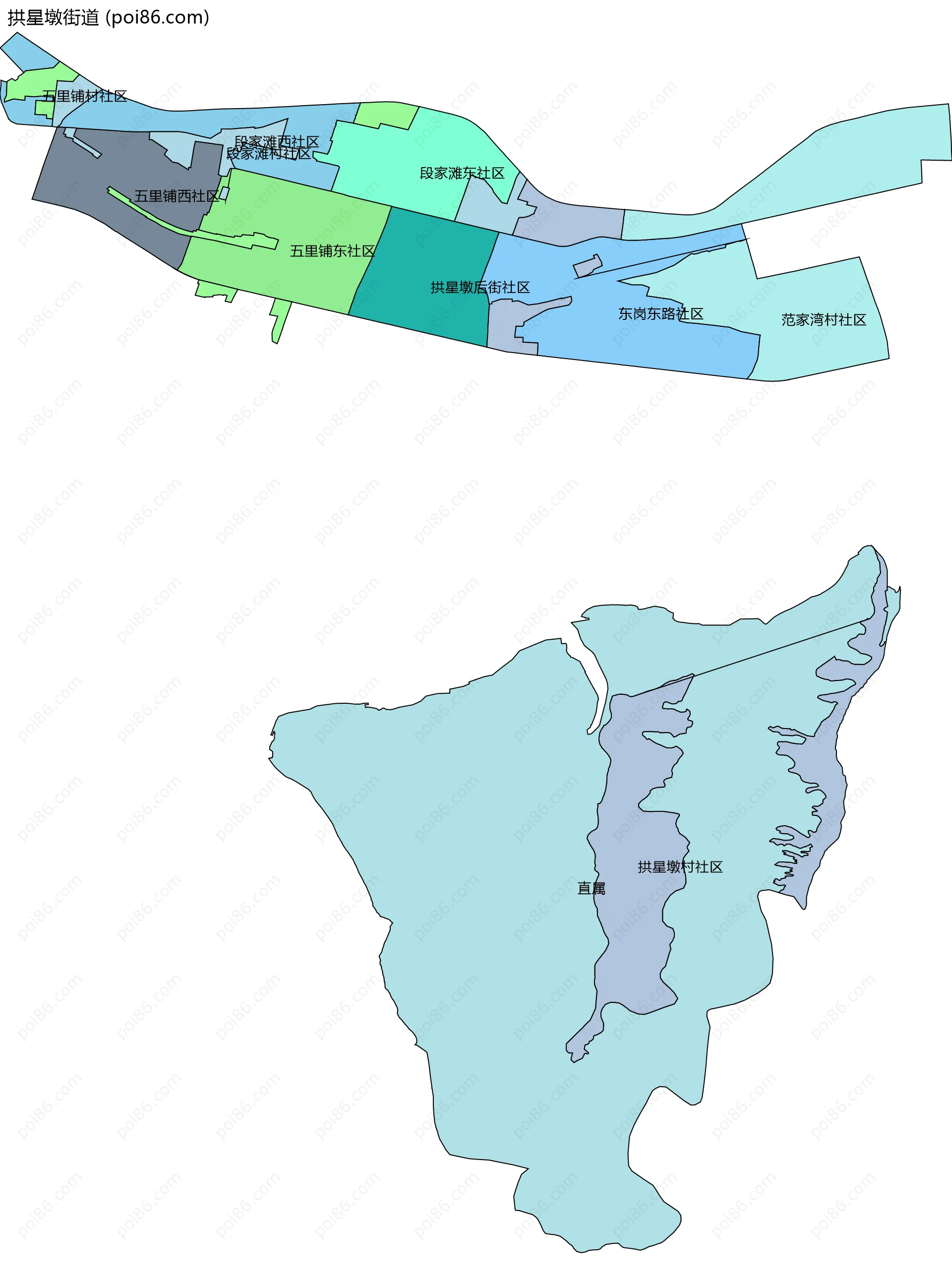 拱星墩街道边界地图(五级行政区划)