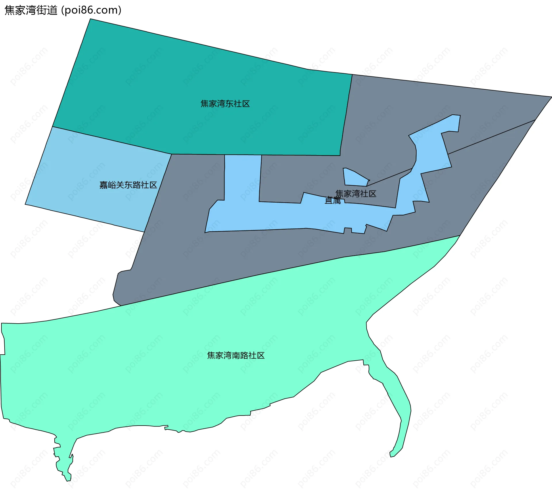 焦家湾街道边界地图(五级行政区划)