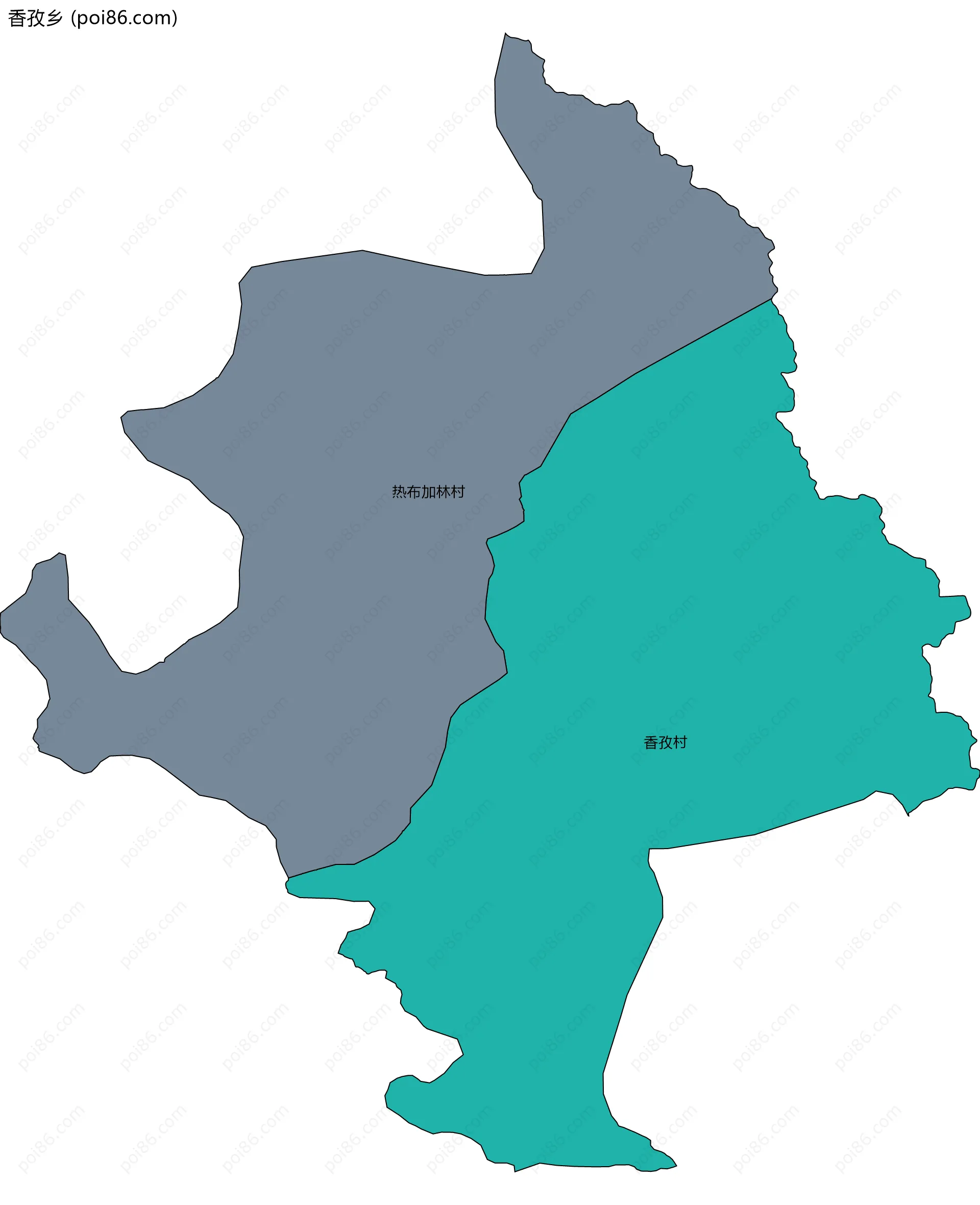 香孜乡边界地图(五级行政区划)