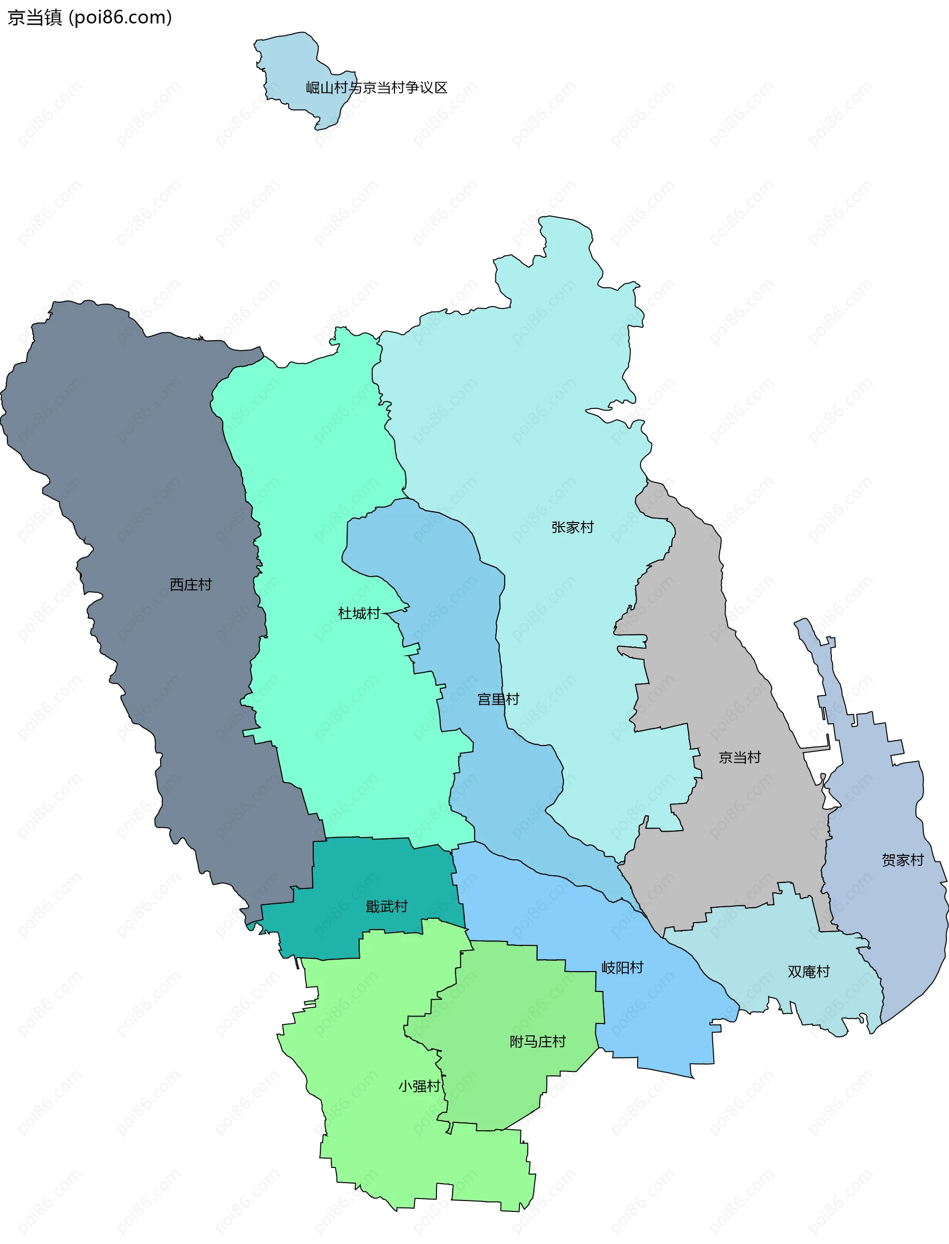 京当镇边界地图(五级行政区划)