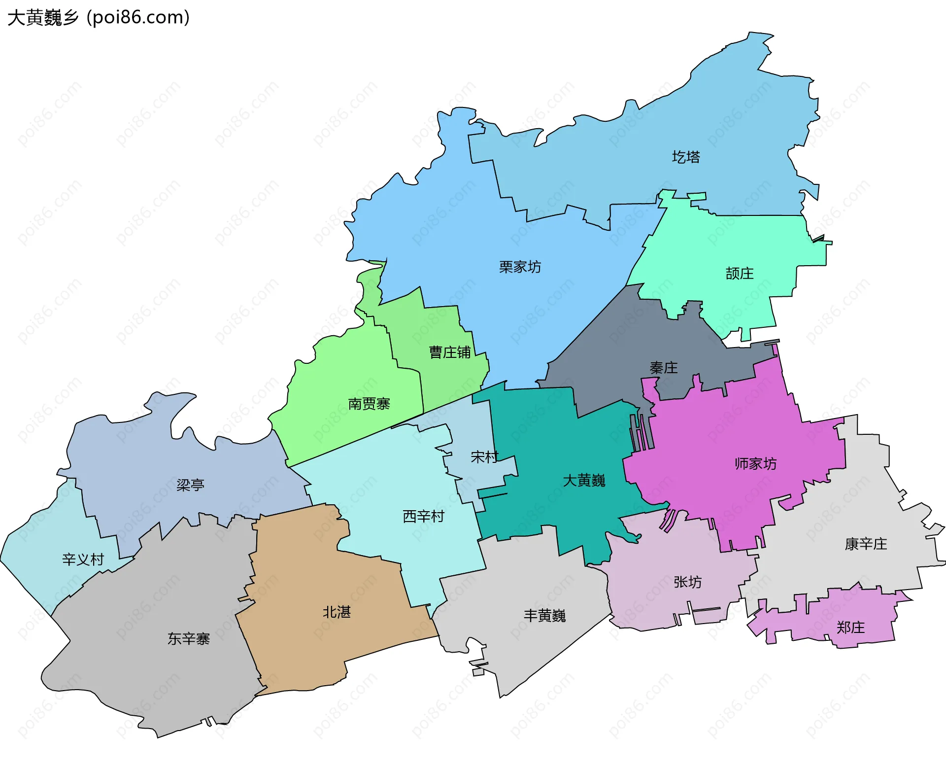 大黄巍乡边界地图(五级行政区划)