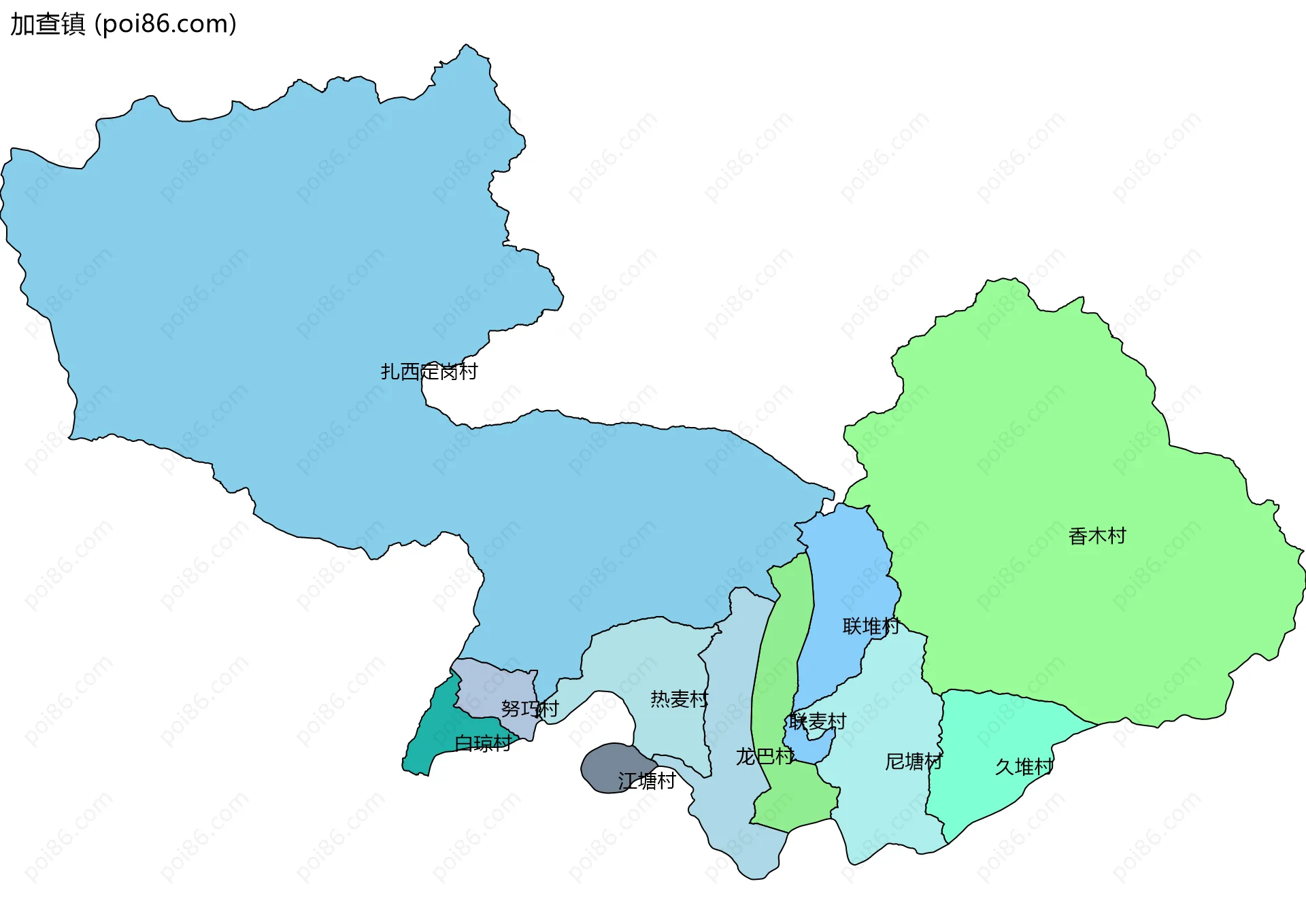 加查镇边界地图(五级行政区划)