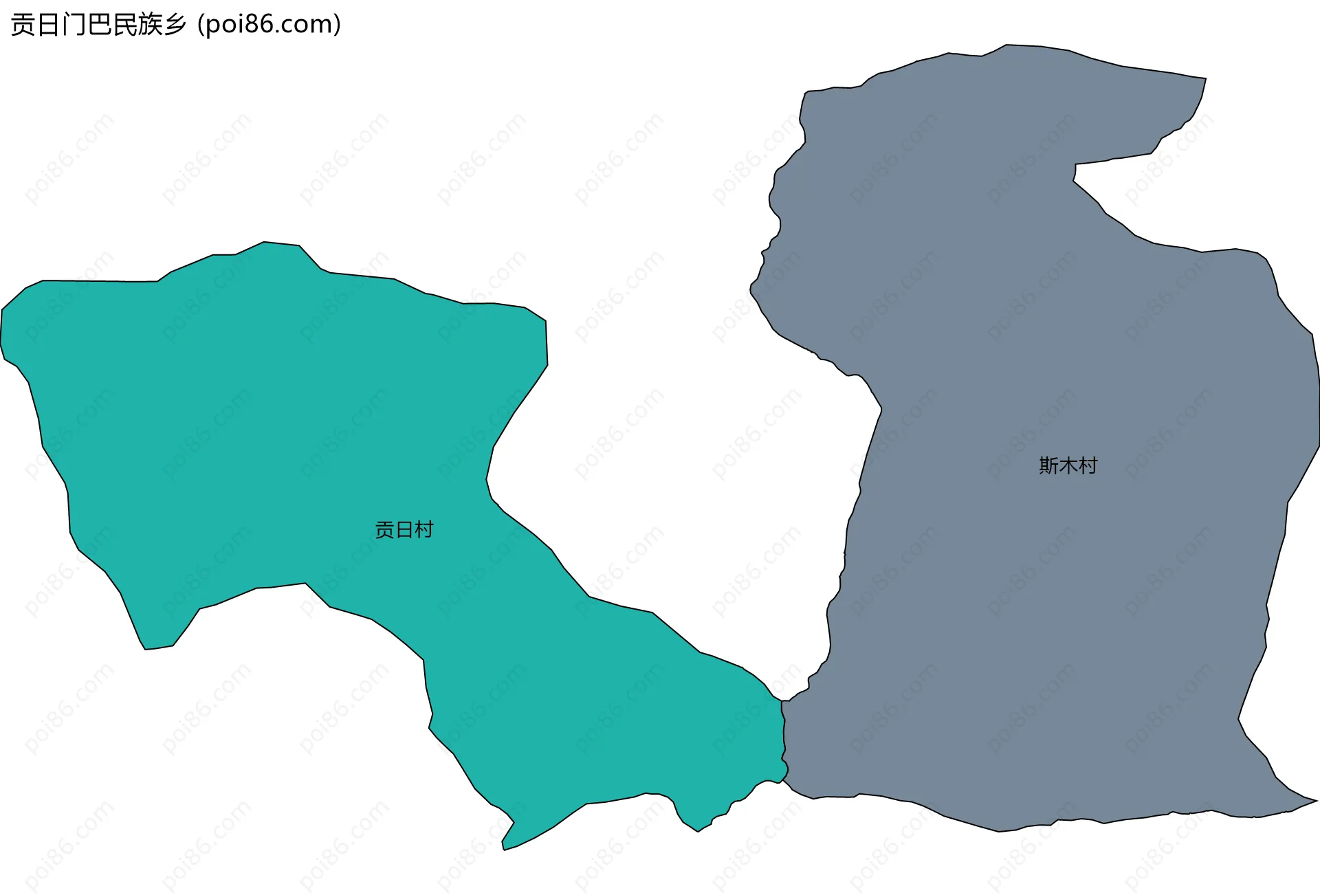 贡日门巴民族乡边界地图(五级行政区划)
