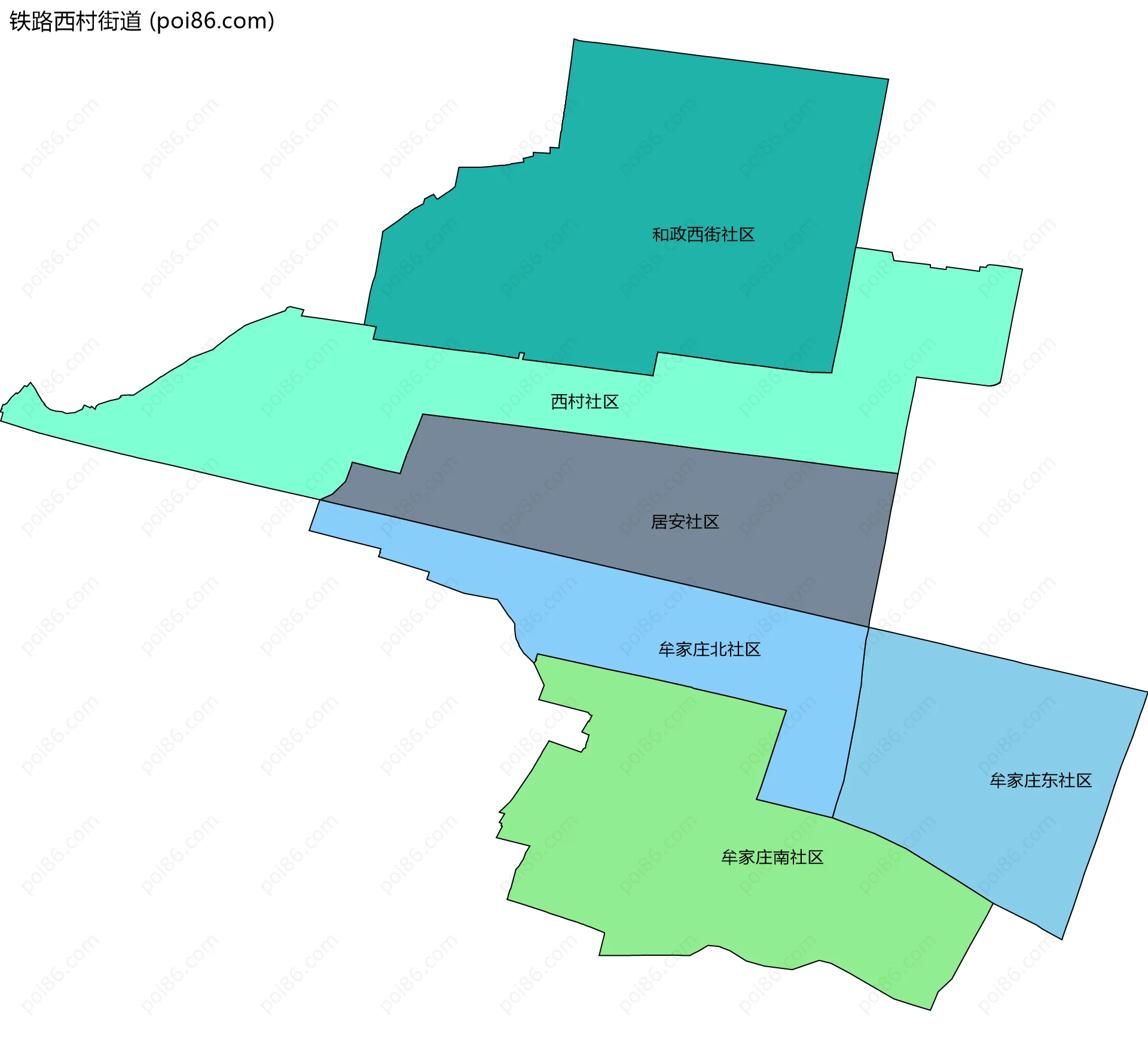 铁路西村街道边界地图(五级行政区划)