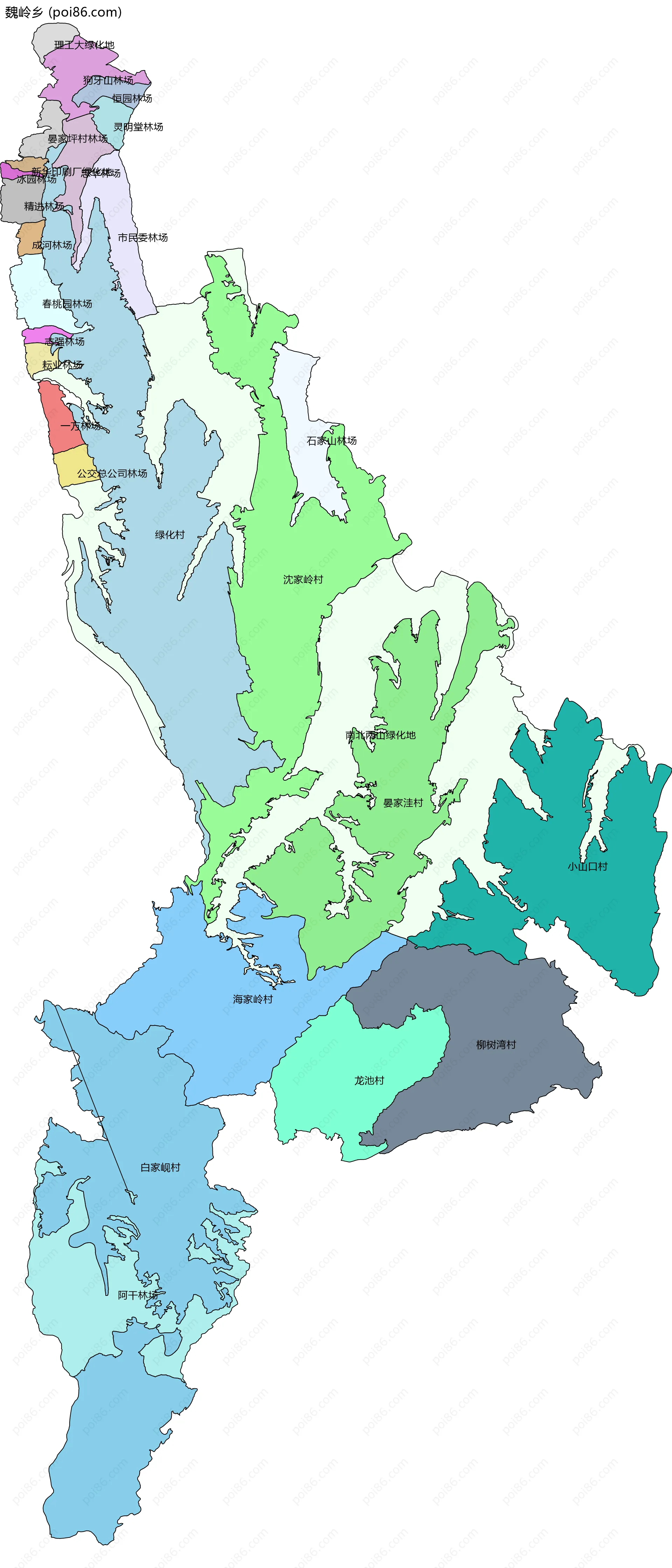 魏岭乡边界地图(五级行政区划)