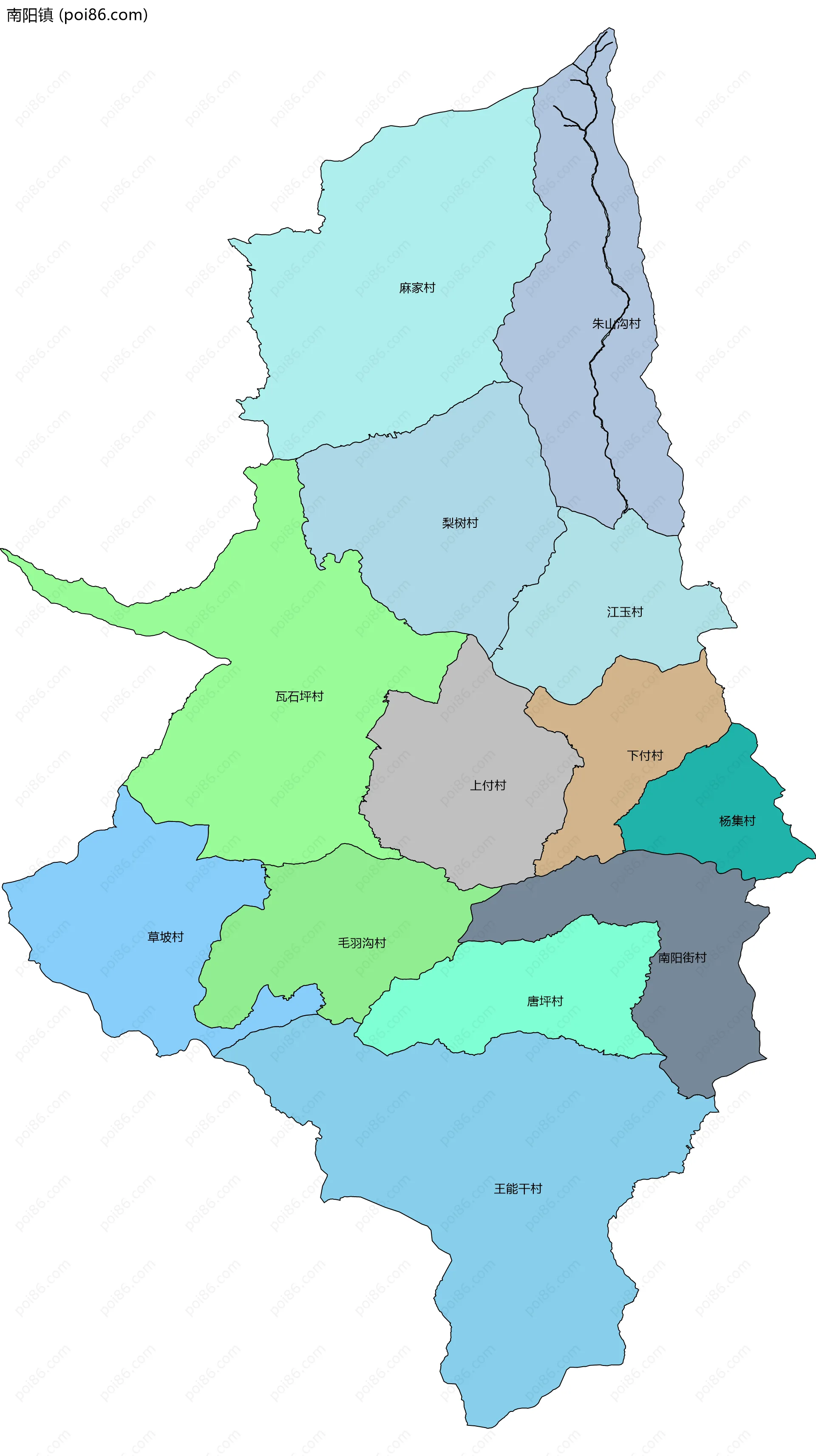 南阳镇边界地图(五级行政区划)