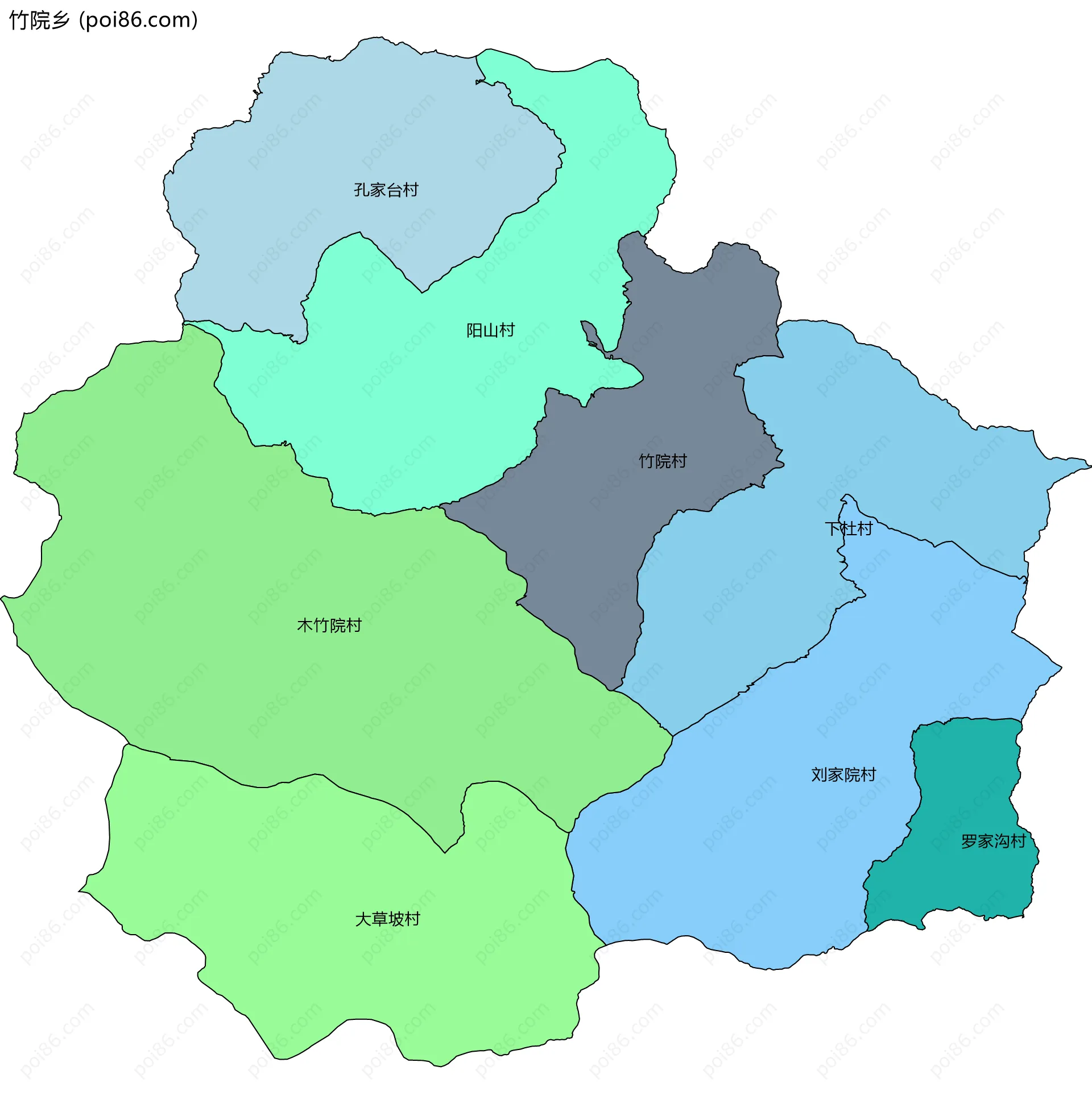 竹院乡边界地图(五级行政区划)