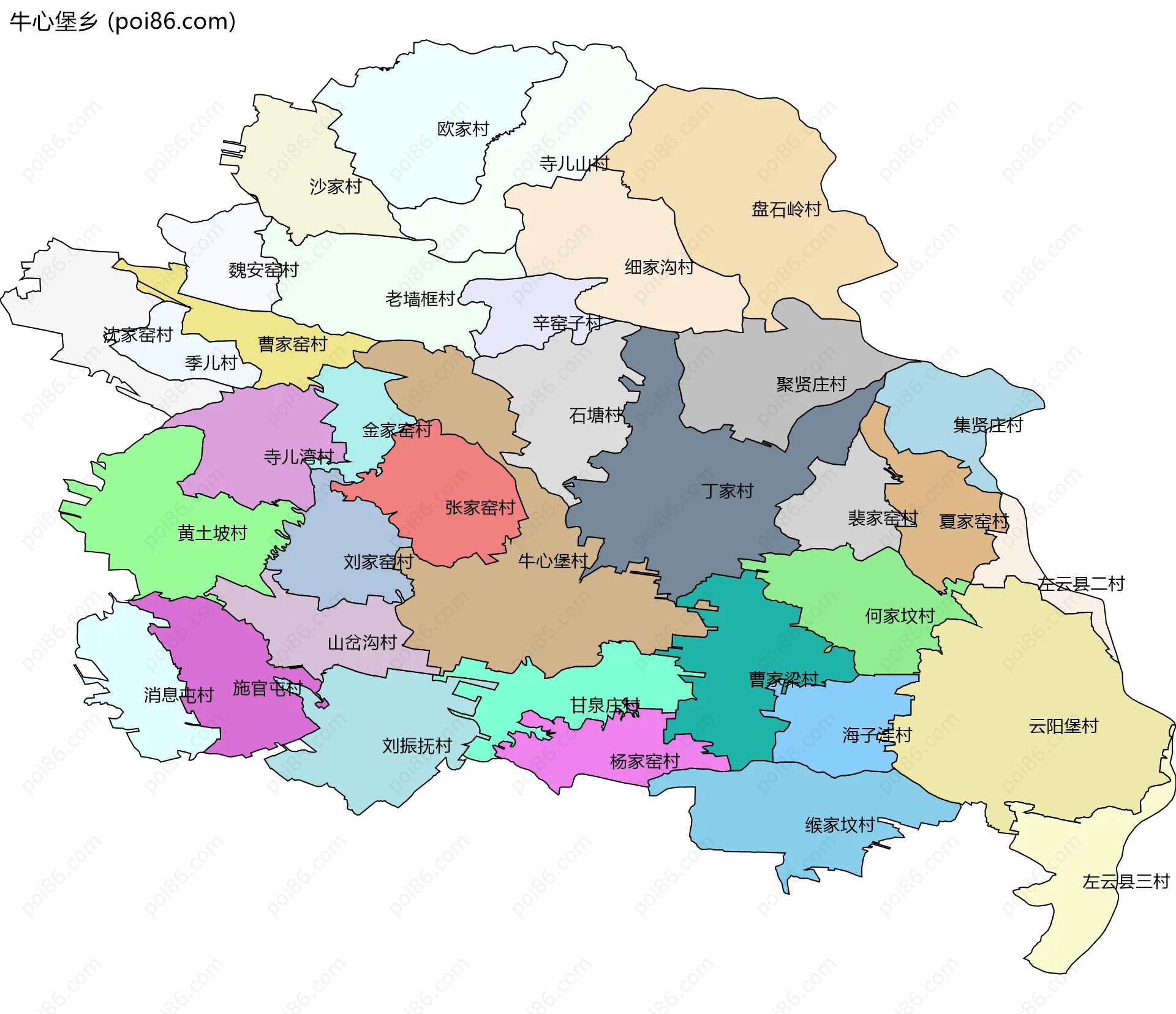 牛心堡乡边界地图(五级行政区划)