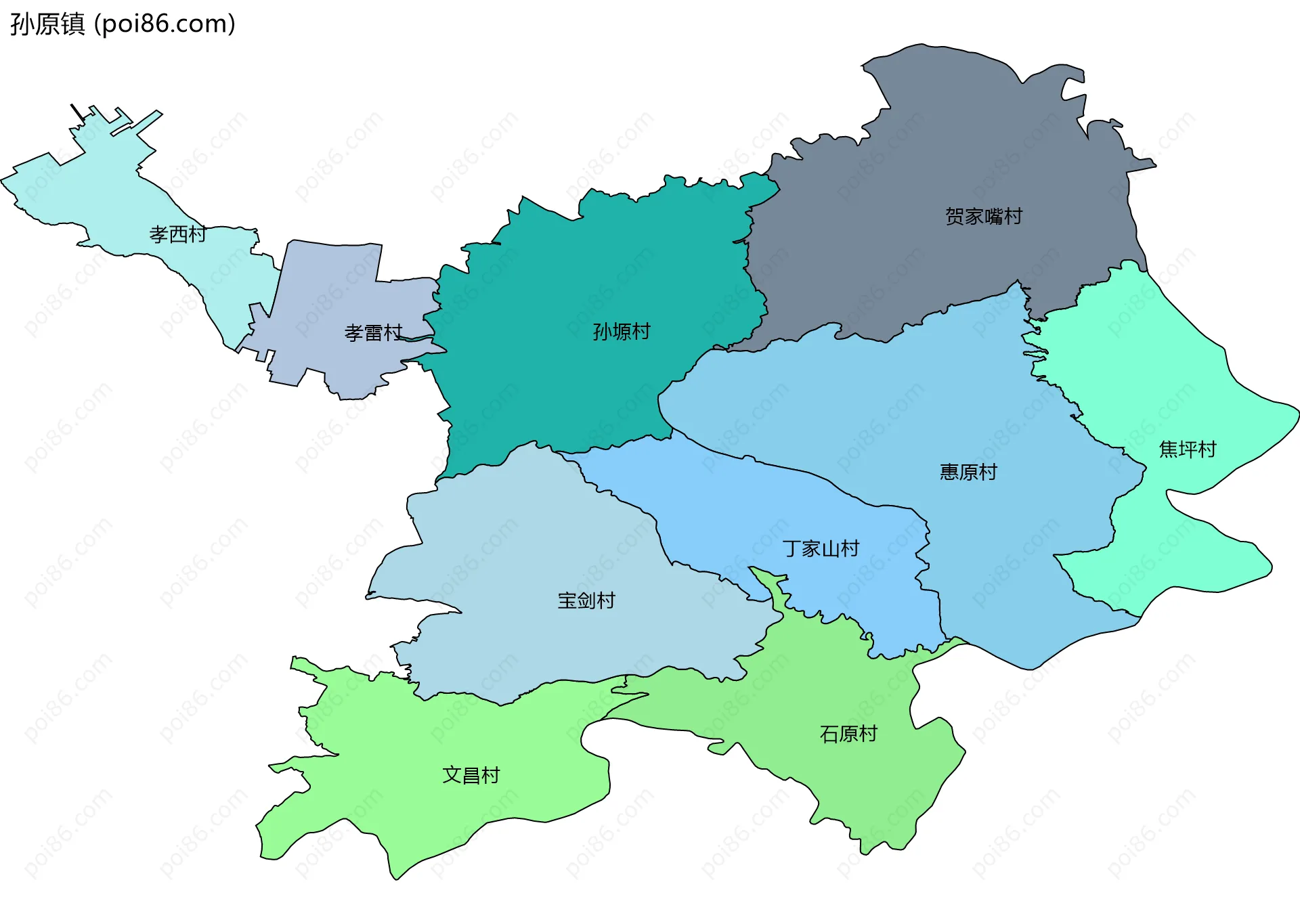 孙原镇边界地图(五级行政区划)